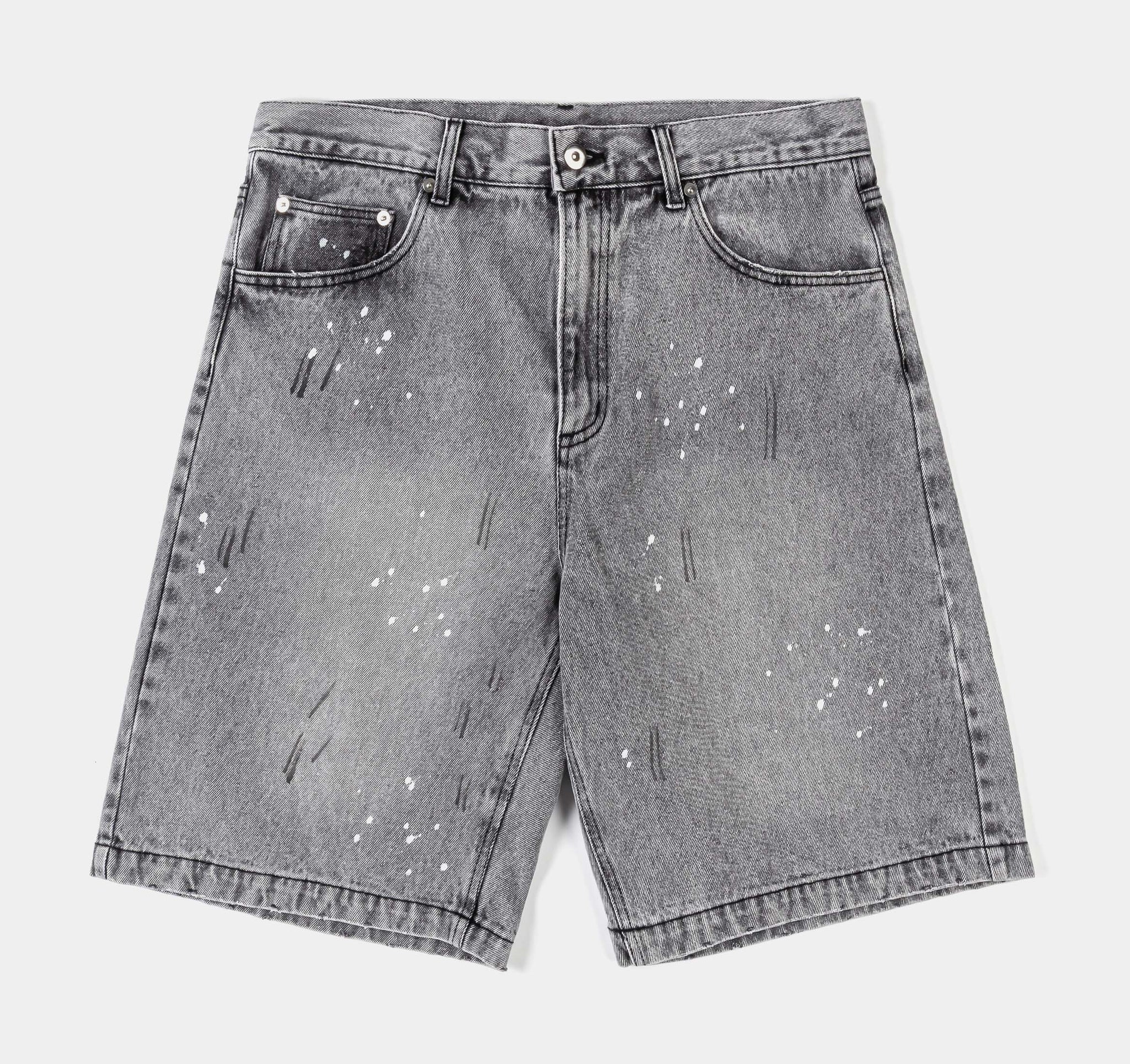 Maison Article Paint Denim Washed Mens Shorts Black Gray MADS201