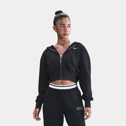 Nike Phoenix Fleece Loose Full Zip Cropped Womens Hoodie Black