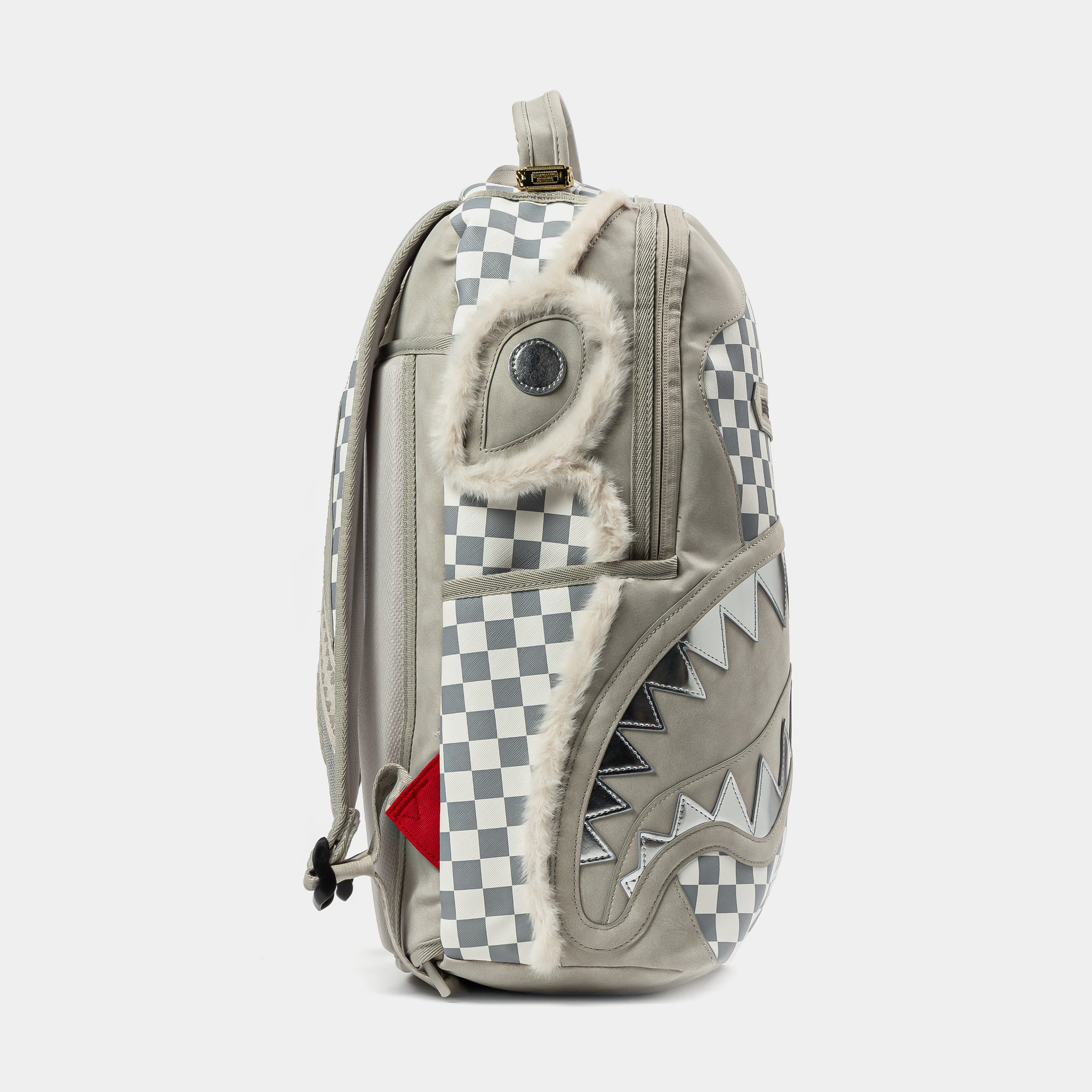 Sprayground Gray Fur Baby Checker Mens Backpack White Grey 