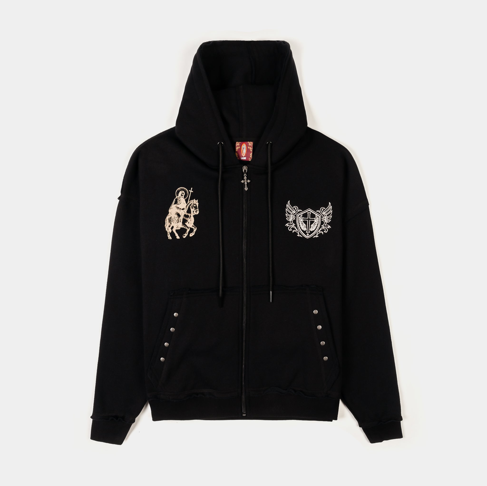 CTHDRL Our Father Cropped Zip Up Mens Hoodie Black Beige MRCZH203