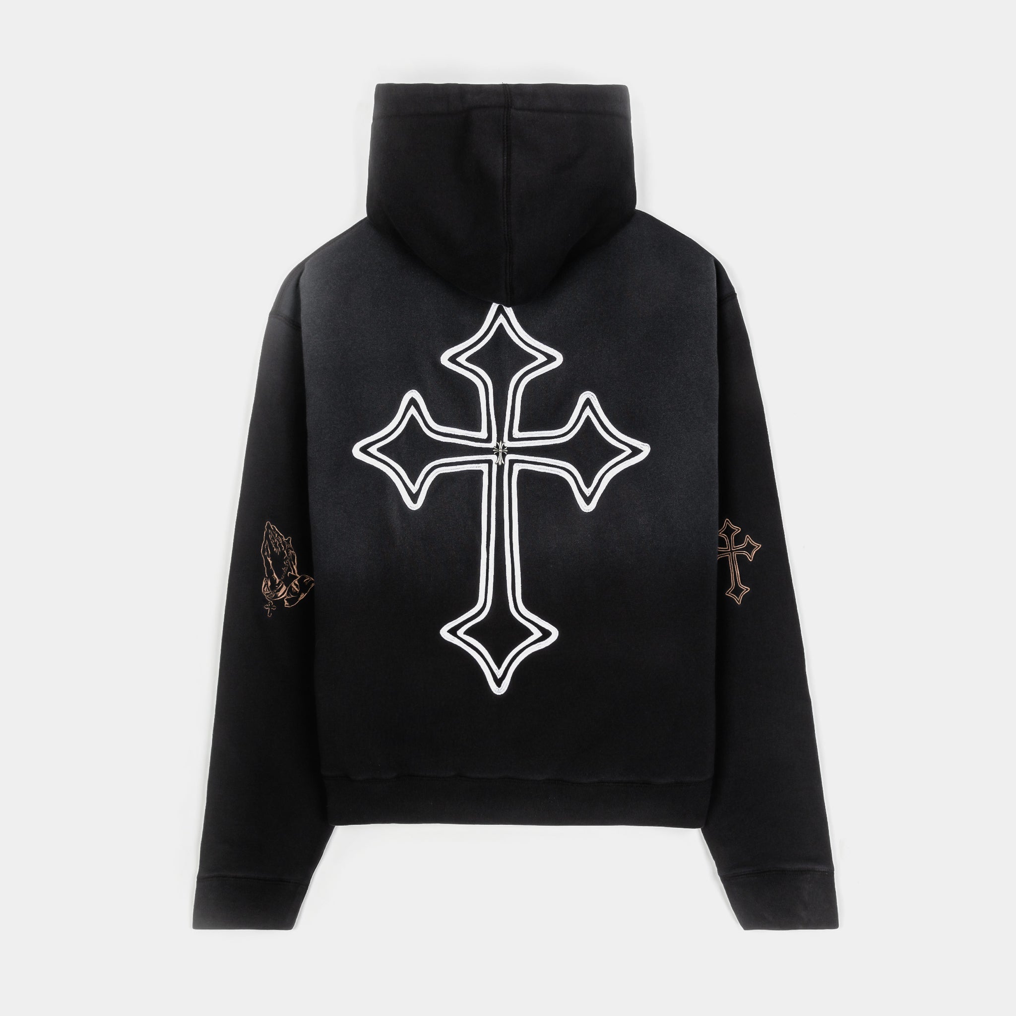 CTHDRL Cross Patched Washed Zip Up Mens Hoodie Black White MRCZH02