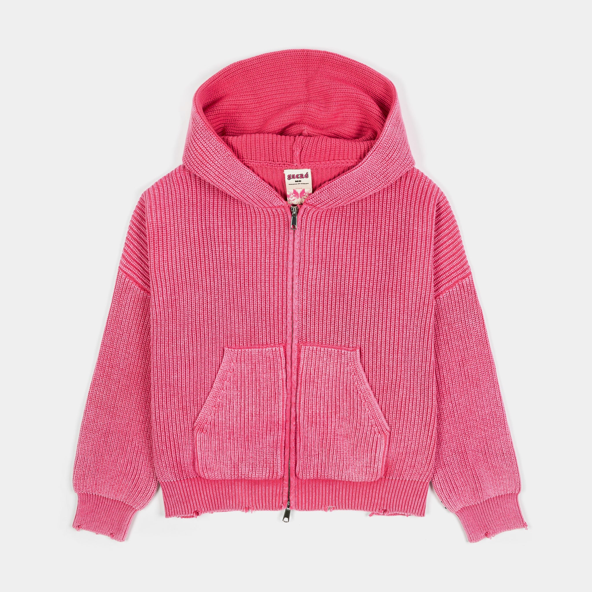 Sacré Washed Pink Knit Full Zip Womens Hoodie Washed Pink 