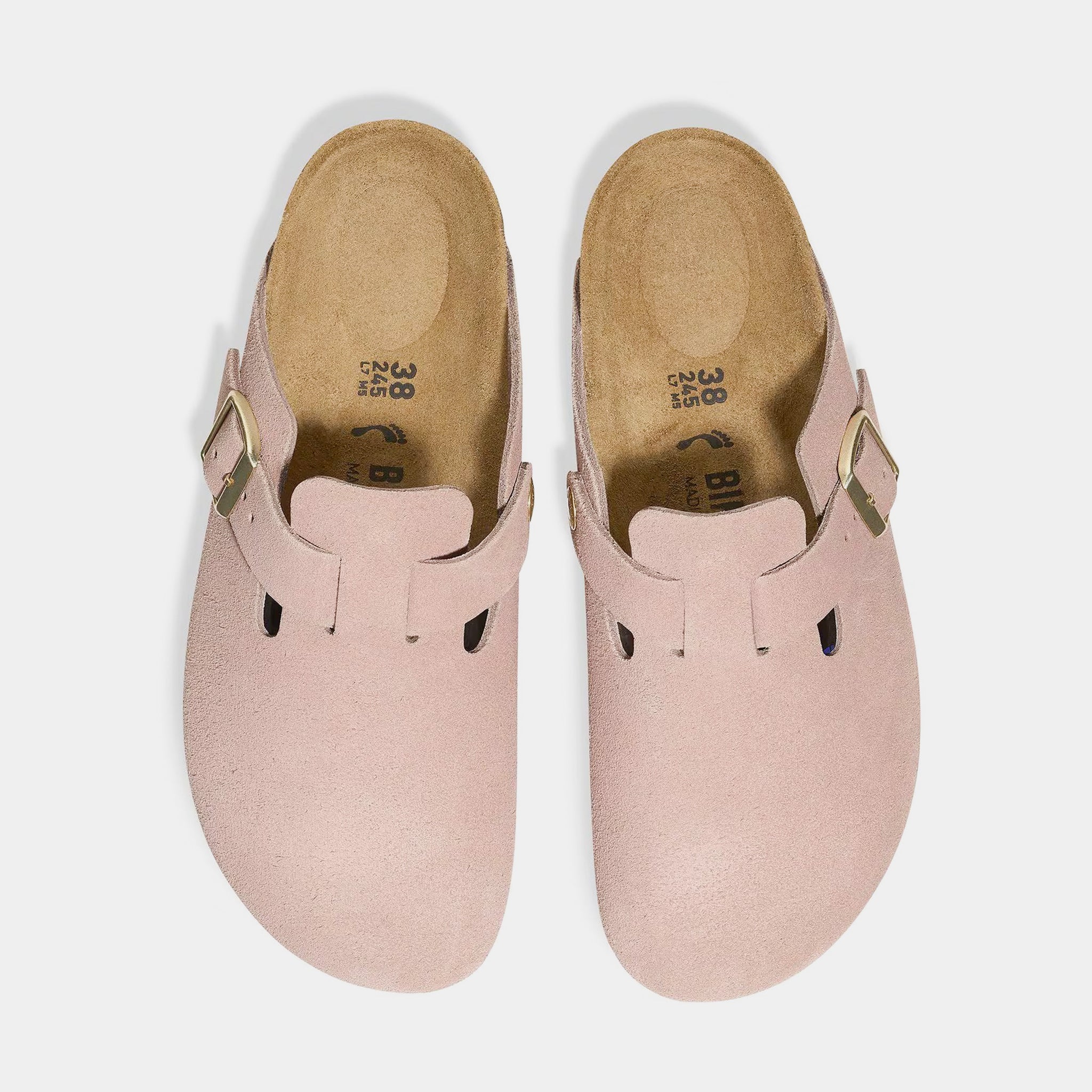 Birkenstock Boston Suede Leather Womens Sandals Pink Gold 1026171
