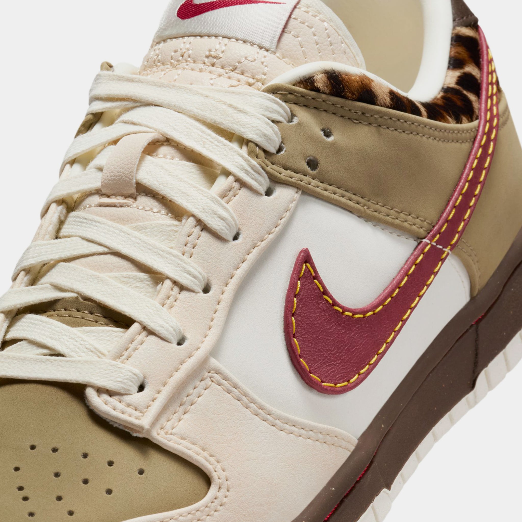 Nike Dunk Low Retro Womens Lifestyle Shoes Khaki Team Red Baroque 