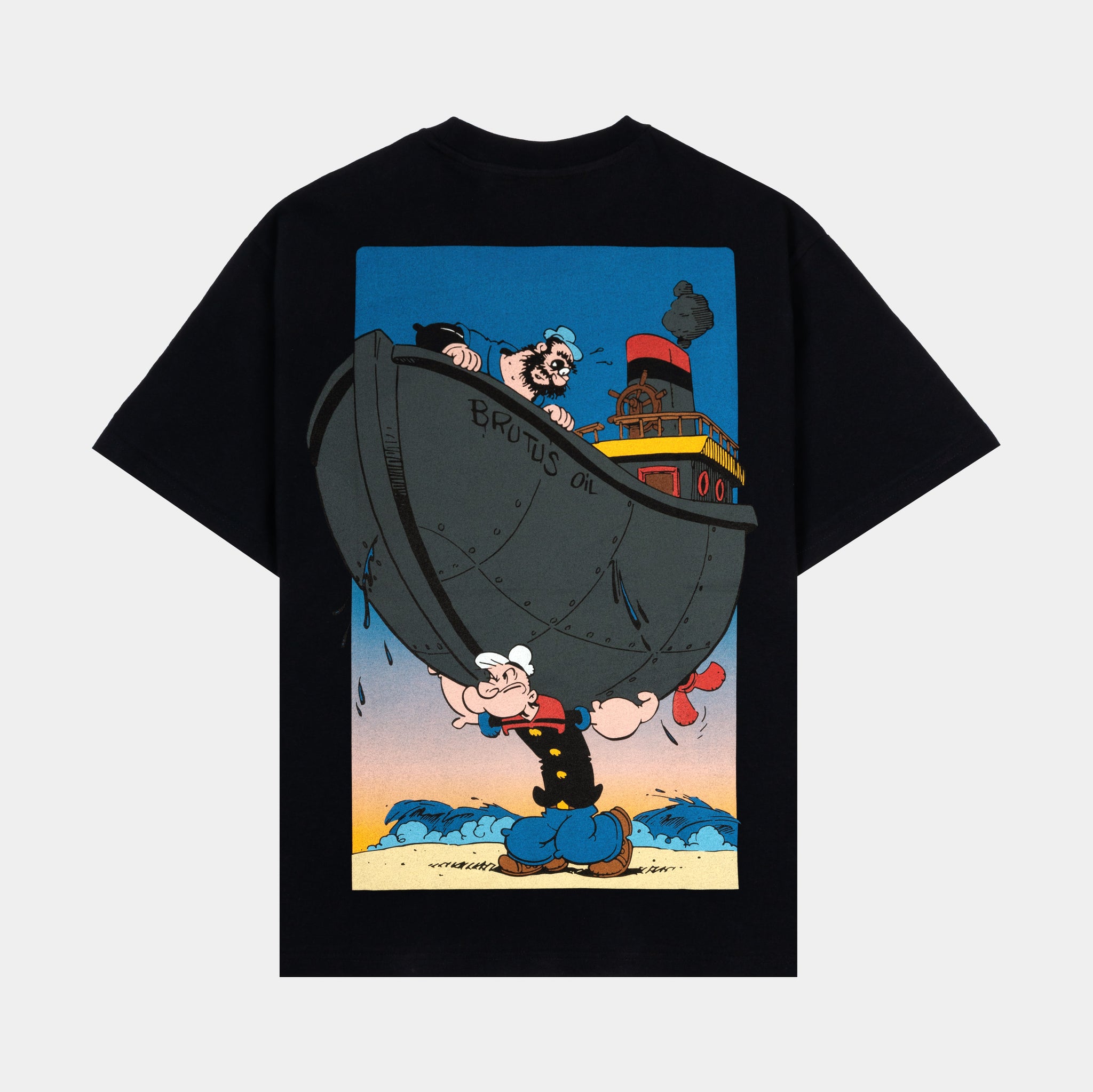 SP x Popeye Brutus Oil Mens Short Sleeve Shirt Black Yellow