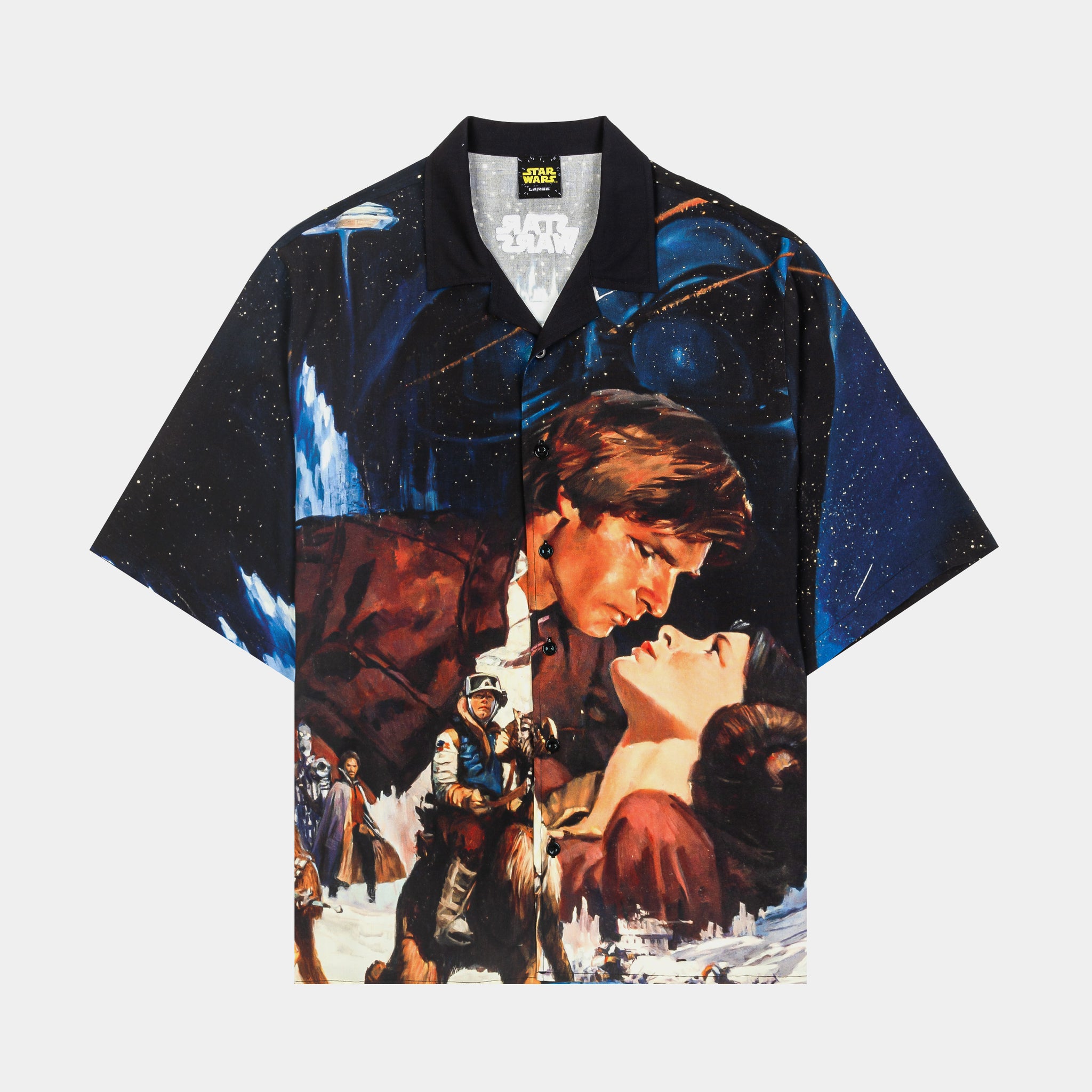 Shoe Palace Star Wars™ HAN SOLO™ LEIA ORGANA™ Button Up Mens Short Sleeve Shirt (Blue/Brown)