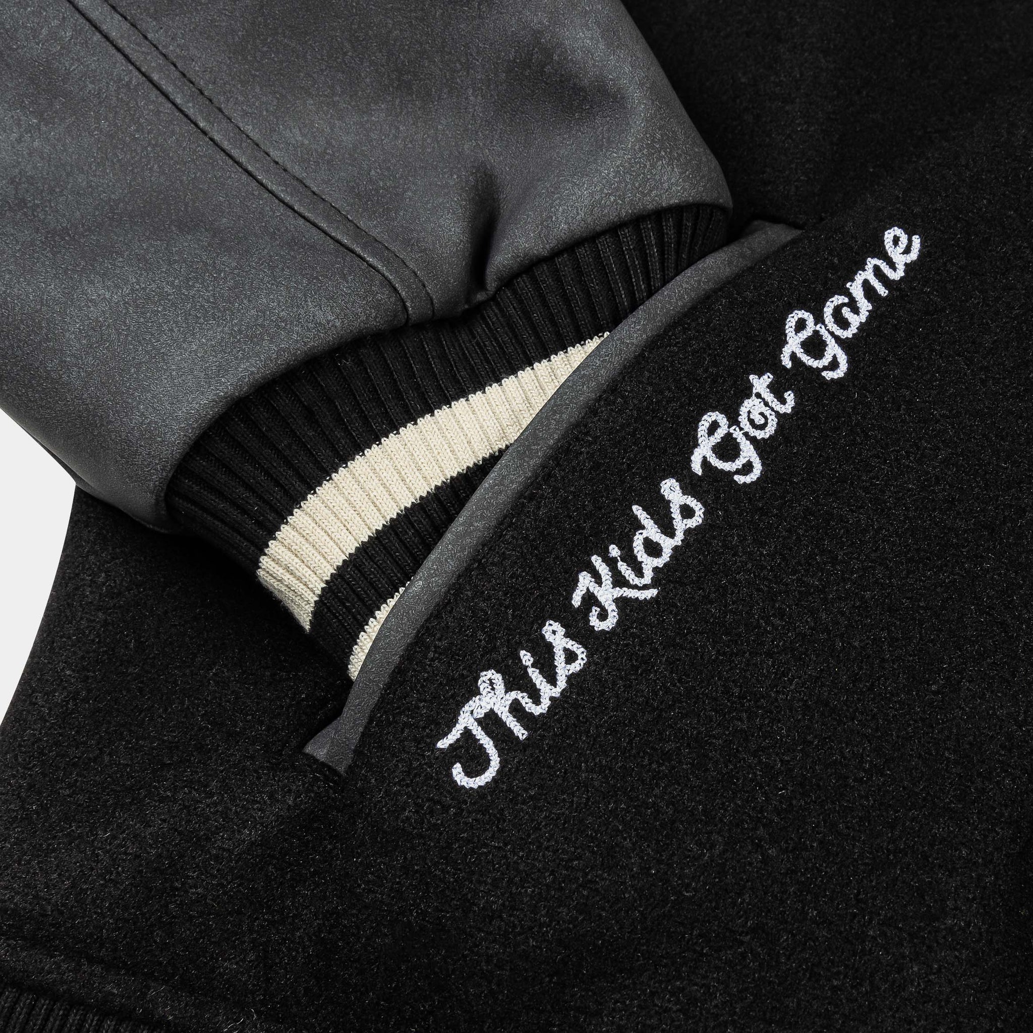Shoe Palace SP x GOAT Varsity Mens Jacket Black White GTVJ101
