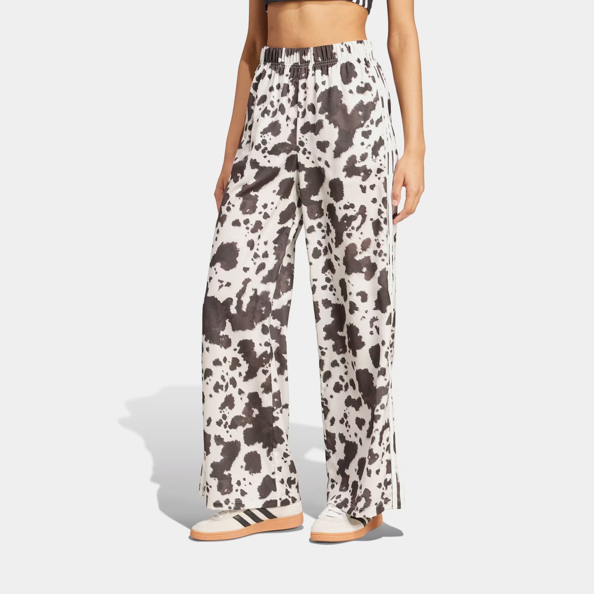 adidas Original Satin Wide Leg Cow Print Womens Pants Multicolor
