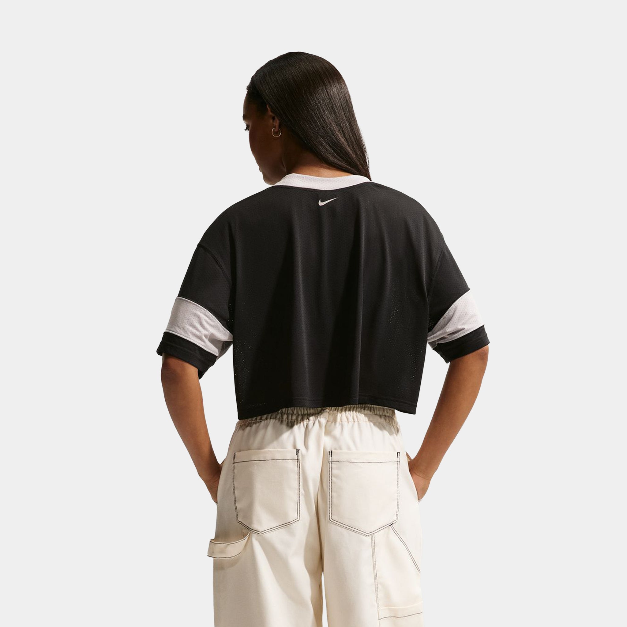 Nike Oversized Cropped Womens Jersey Black Light Smoke Grey Chalk