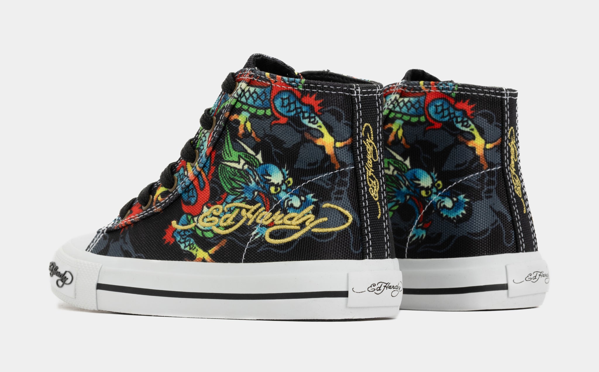 Ed Hardy Dragon Tattoo High Top Preschool Lifestyle Shoes (Black/White)