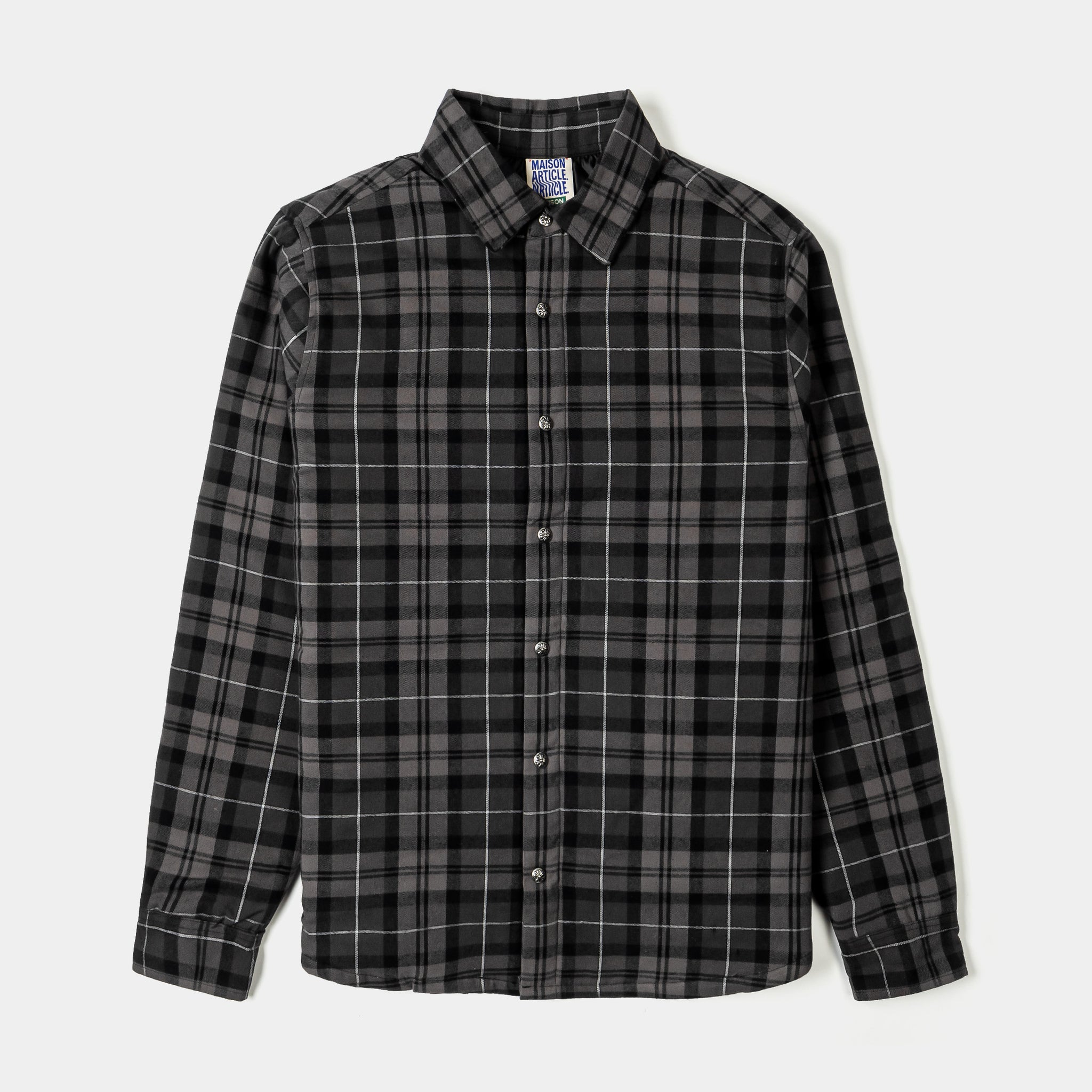 Maison Article Cross Print Plaid Fleece Button Up Long Sleeve Mens