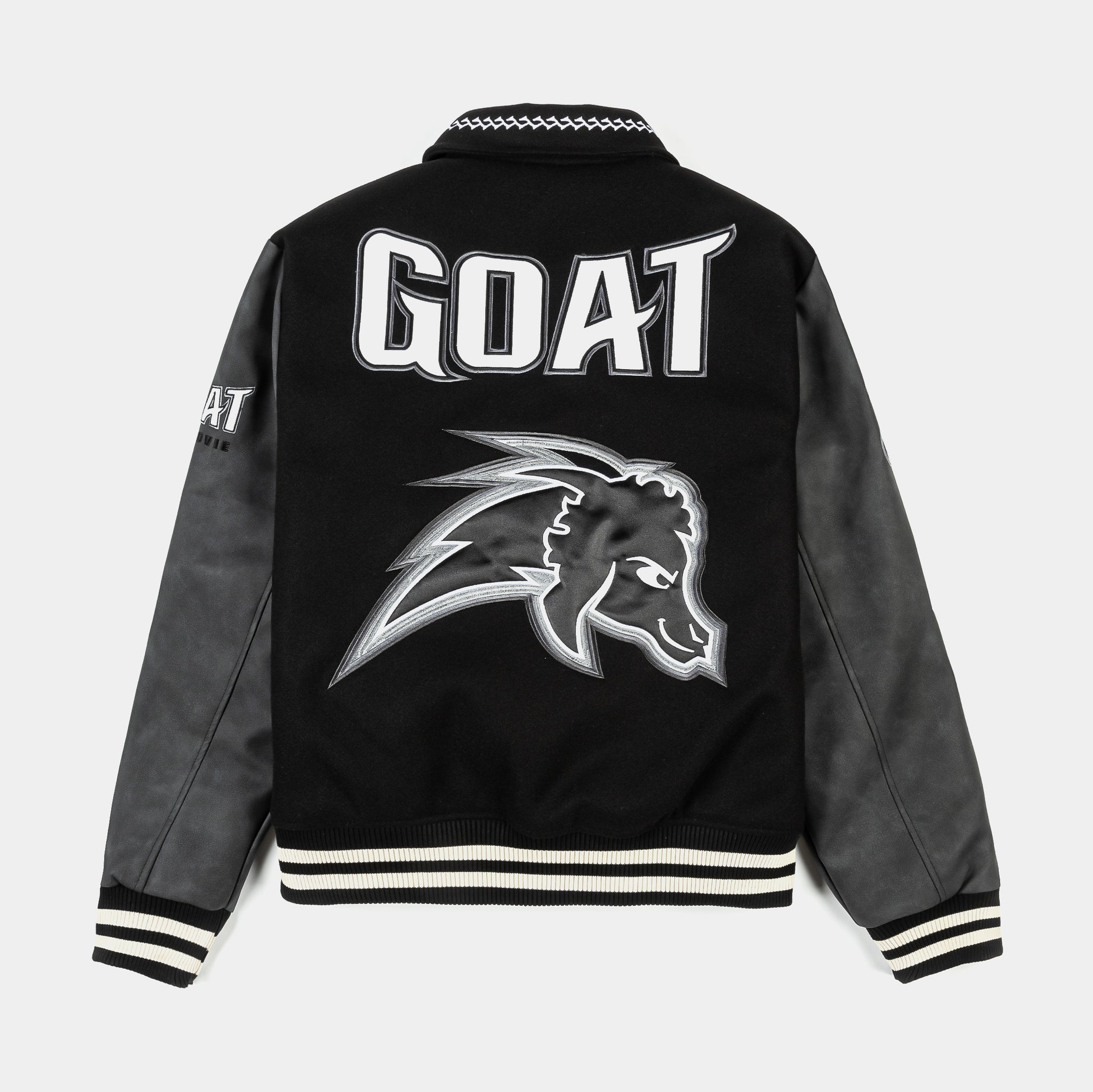 Shoe Palace SP x GOAT Varsity Mens Jacket Black White GTVJ101