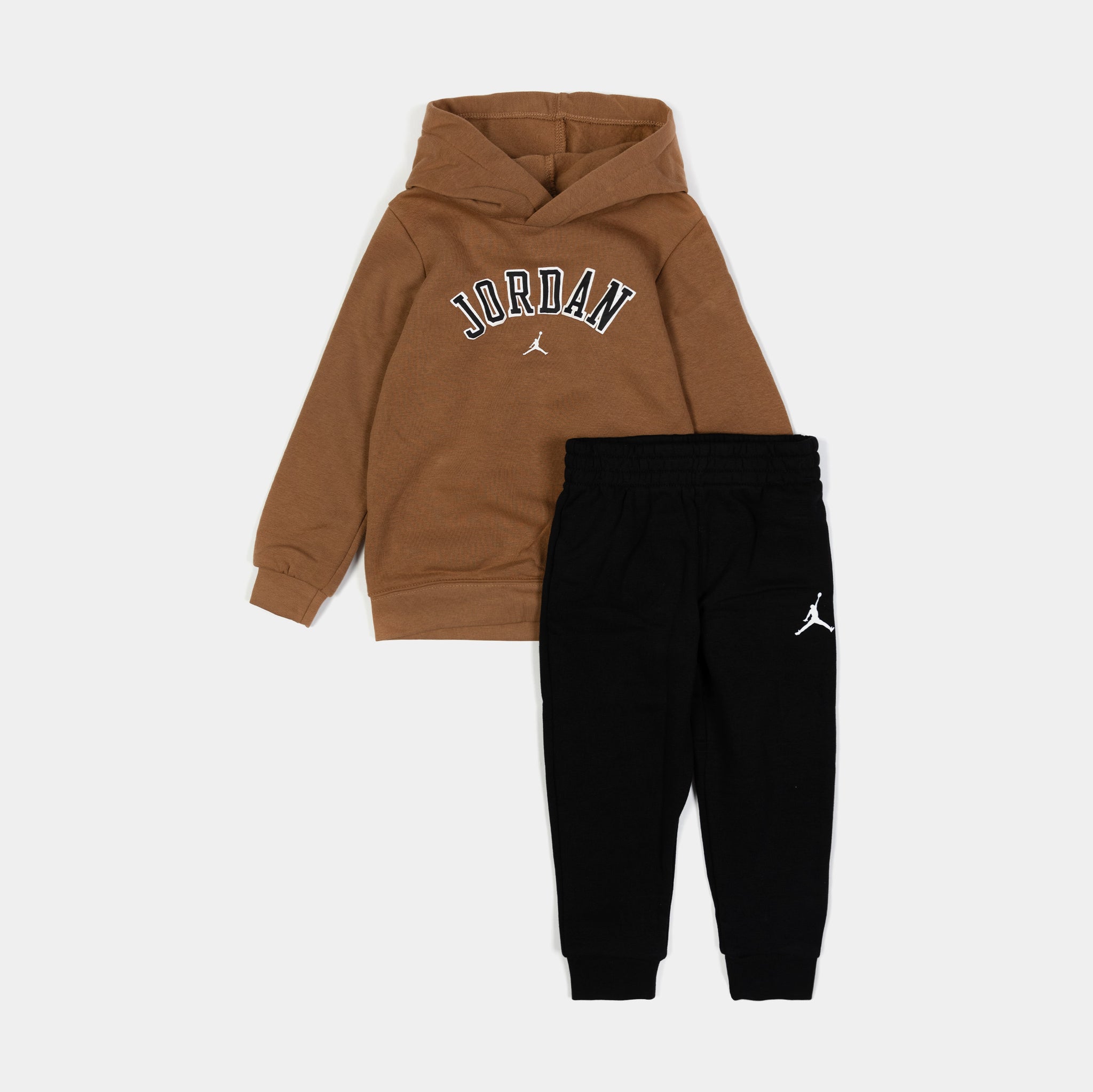 Jordan Arch Fleece Pullover and Jogger Preschool Set Brown Black
