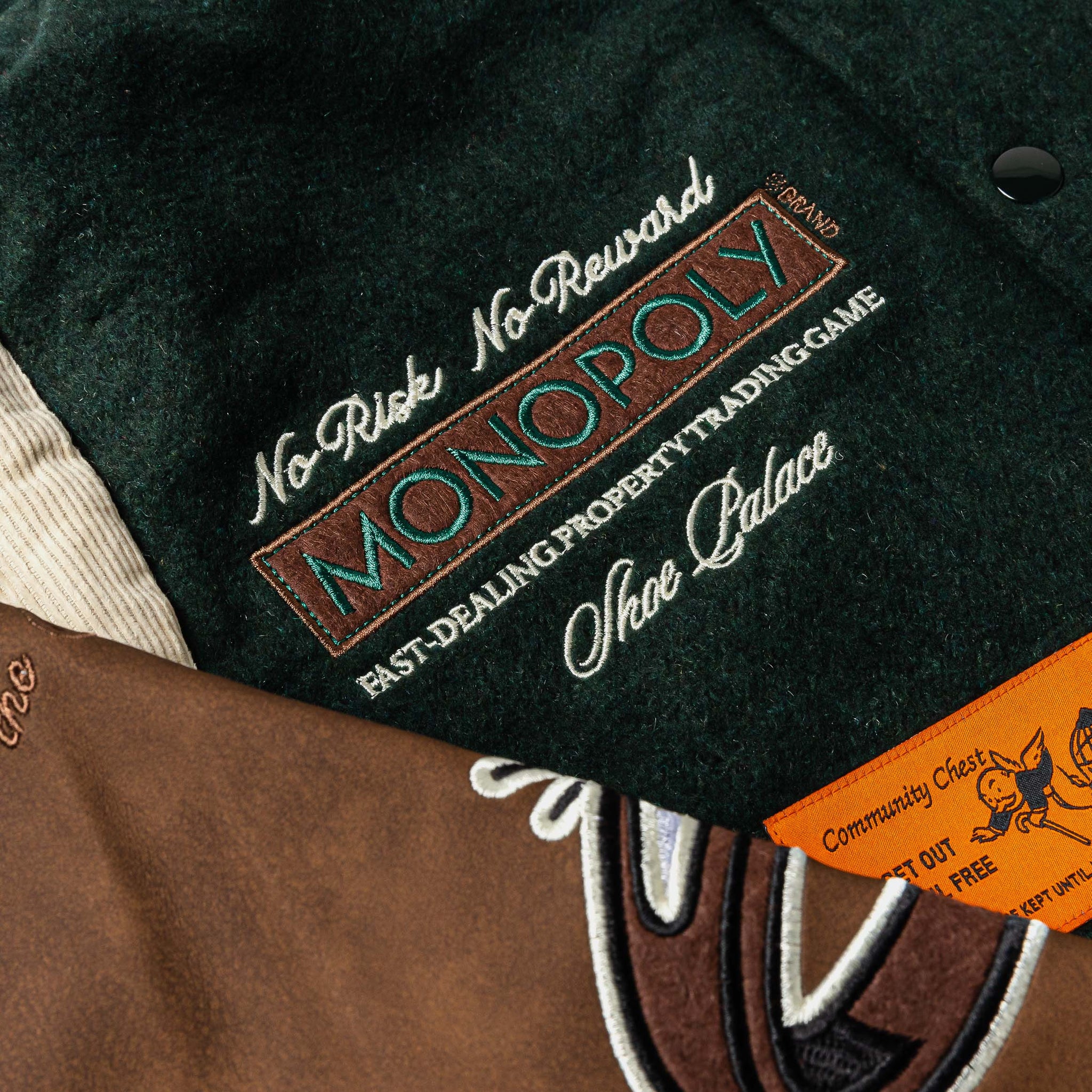 Shoe Palace SP x Monopoly No Risk Varsity Mens Jacket Green Brown ...