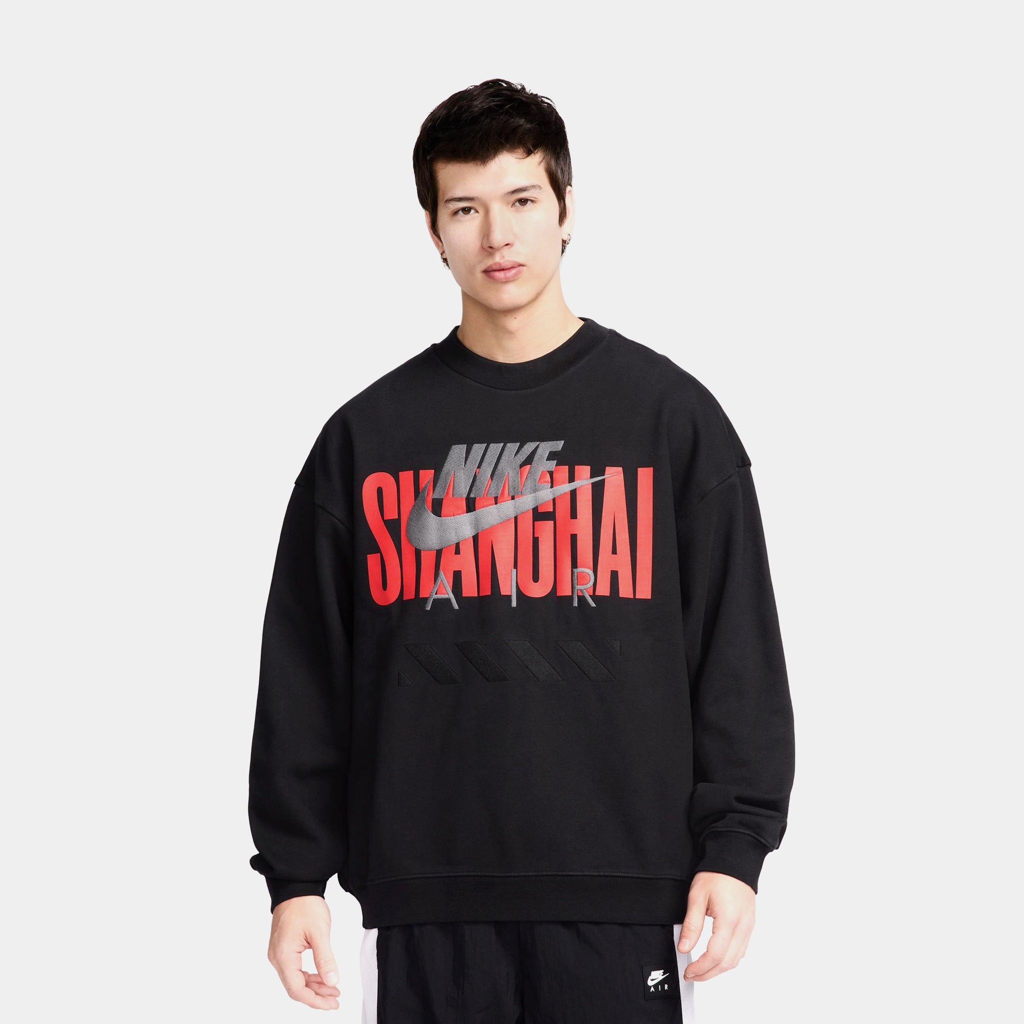 NIKE AIR FLEECE CREW KNECK 黒 灰 130 ナイキ トレーナー スエット 裏起毛 ベビー キッズ 新品 76B240 Nike NSW Air Sweatshirt Crew - Black&frasl;Dark Grey Heather&frasl;White