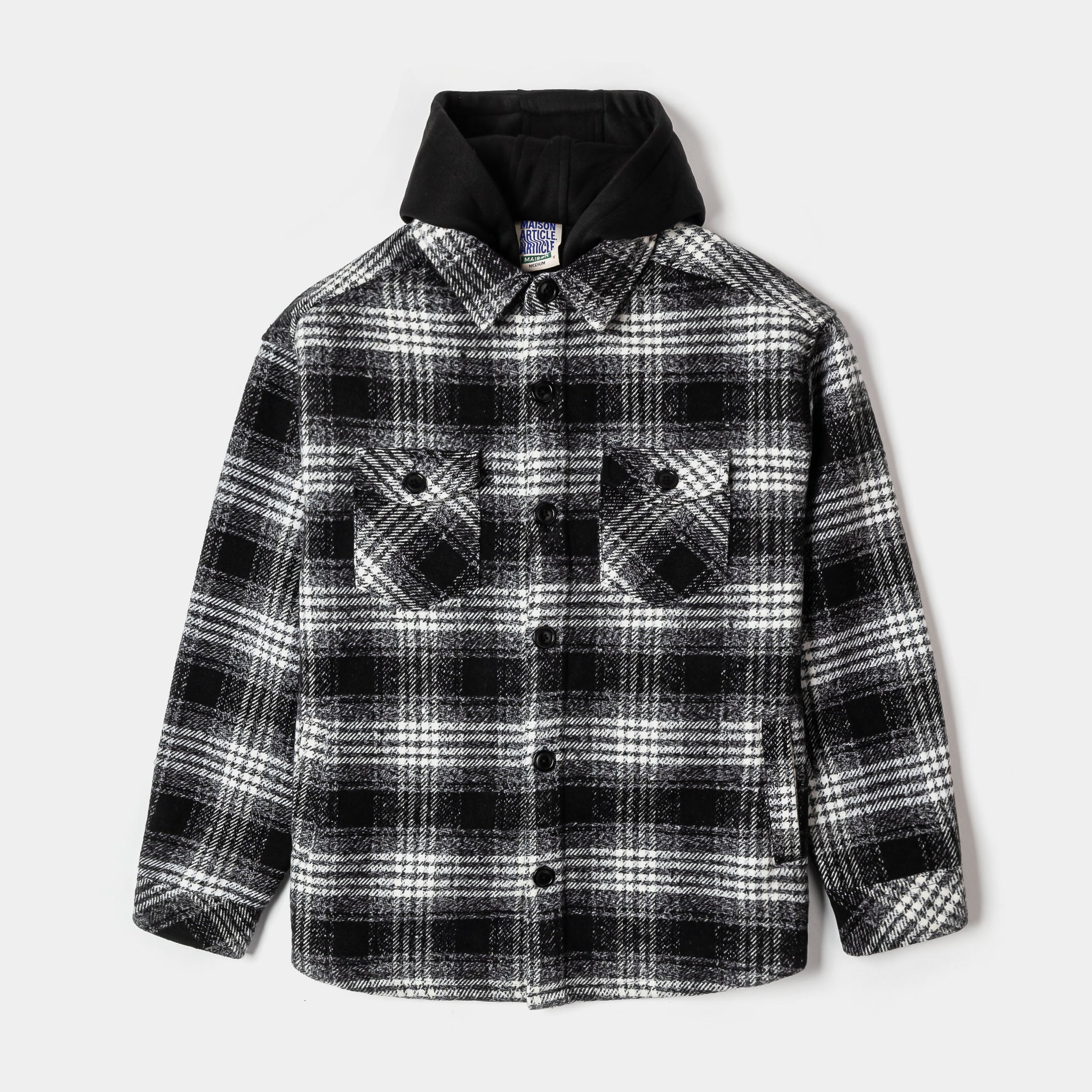 Maison Article Hooded Flannel Mens Jacket Black White MAFJ109