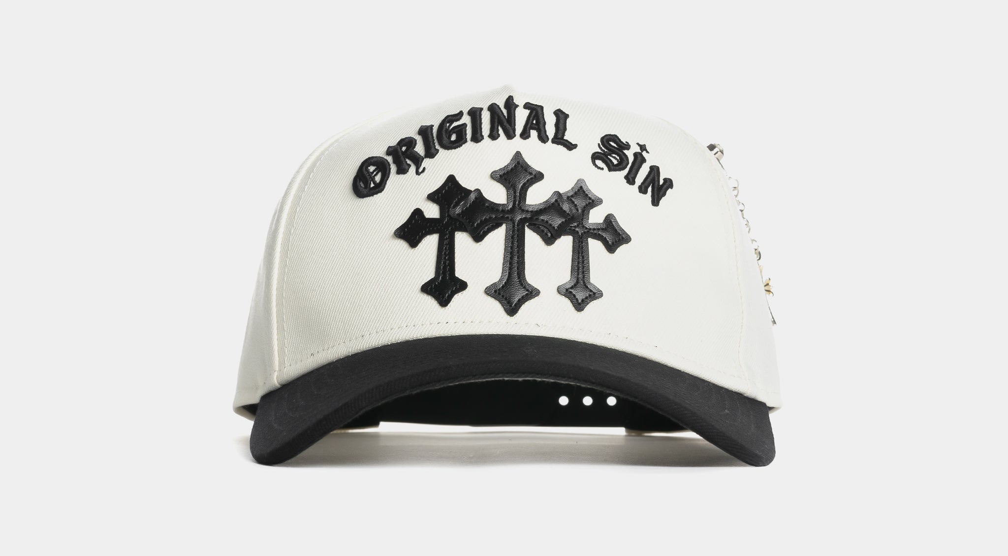 Original Sin Triple Cross Snapback Mens Hat Cream Black OSHAT106