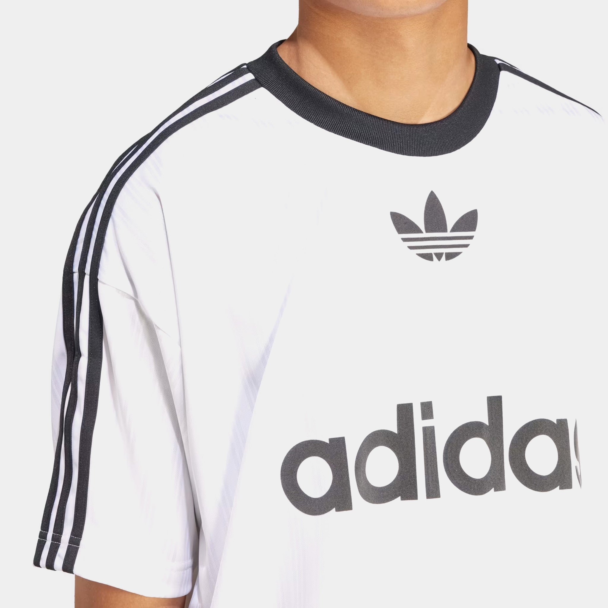 adidas Adicolor Poly Mens Short Sleeve Shirt White Black IM9459