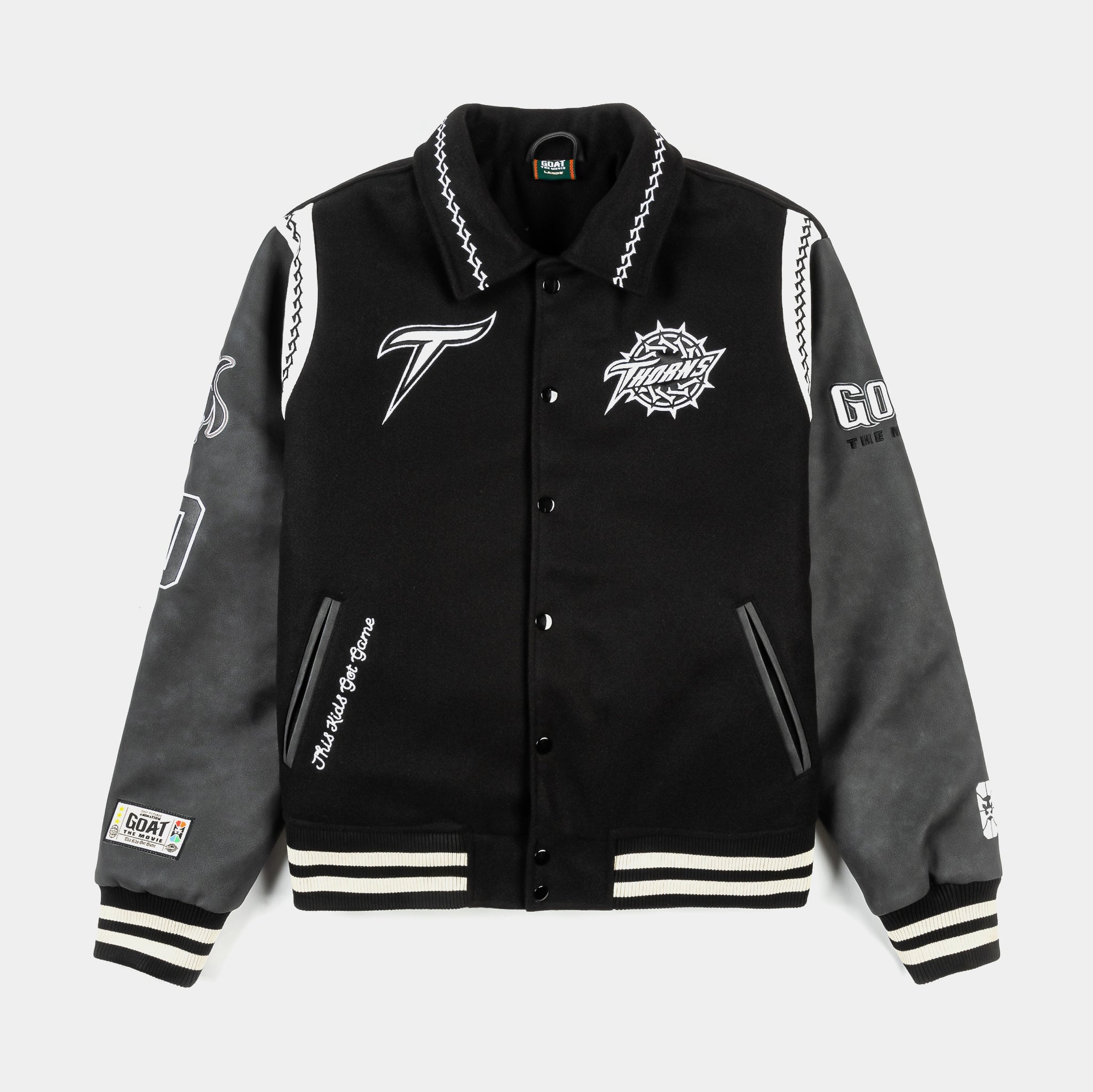 Shoe Palace SP x GOAT Varsity Mens Jacket Black White GTVJ101 