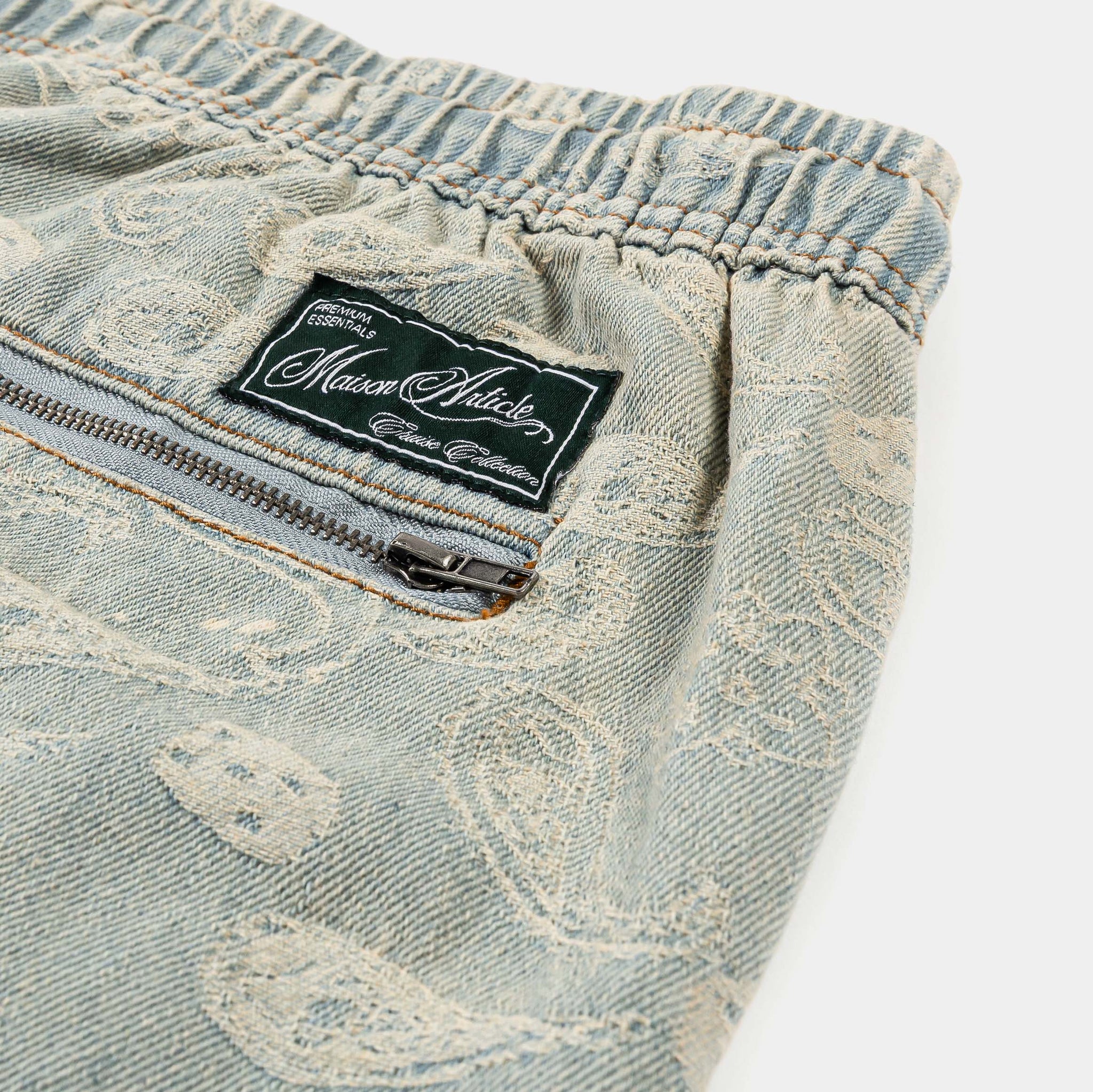 Maison Article Paisley Denim Mens Shorts Blue White MADS208 – Shoe