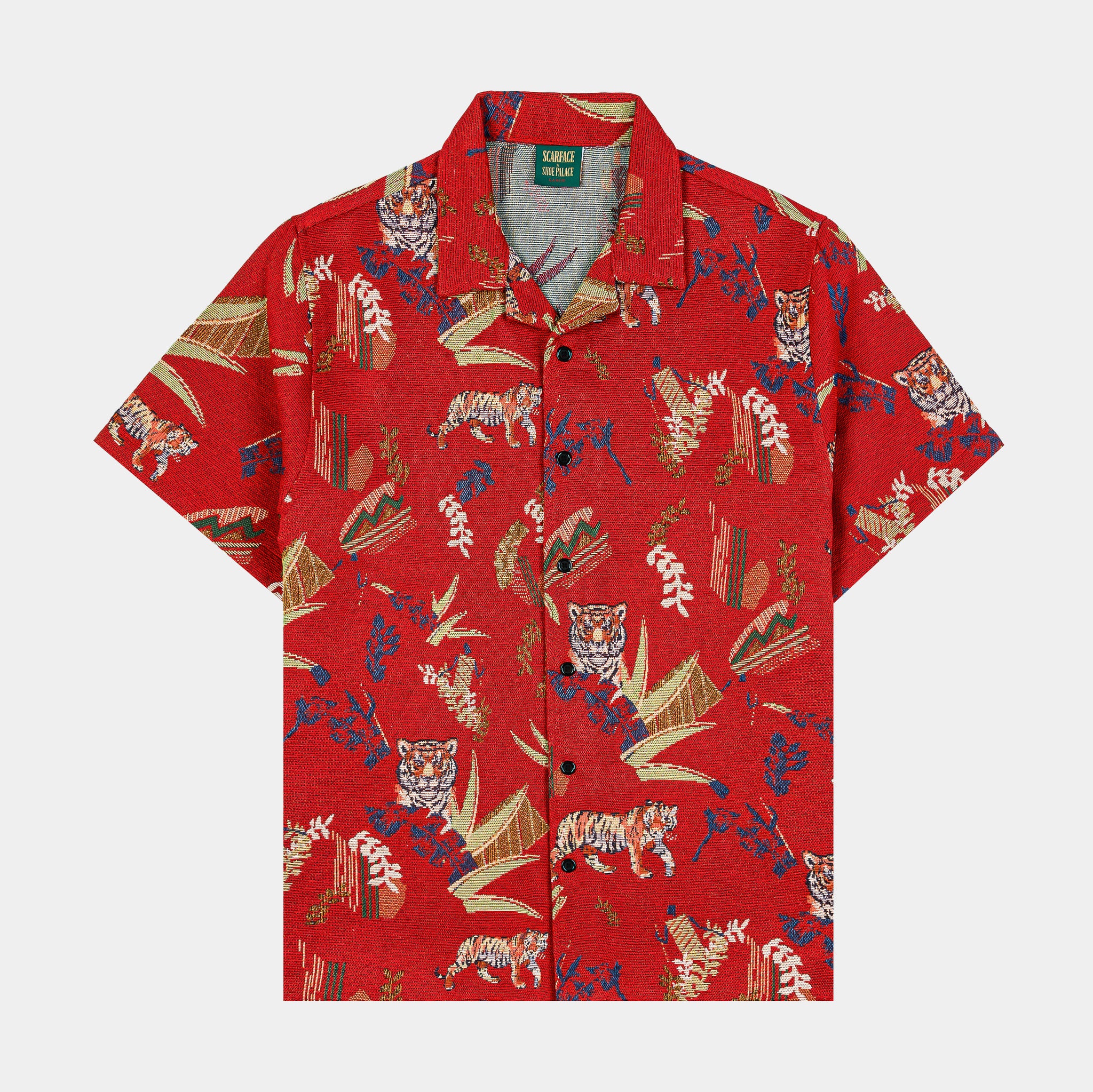 Shoe Palace SP x Scarface Tiger Woven Mens Short Sleeve Shirt Red 
