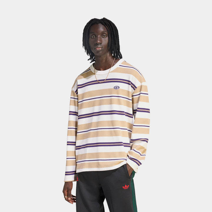 adidas 90s Alternative Sport Stripe Mens Long Sleeve Shirt Ruby