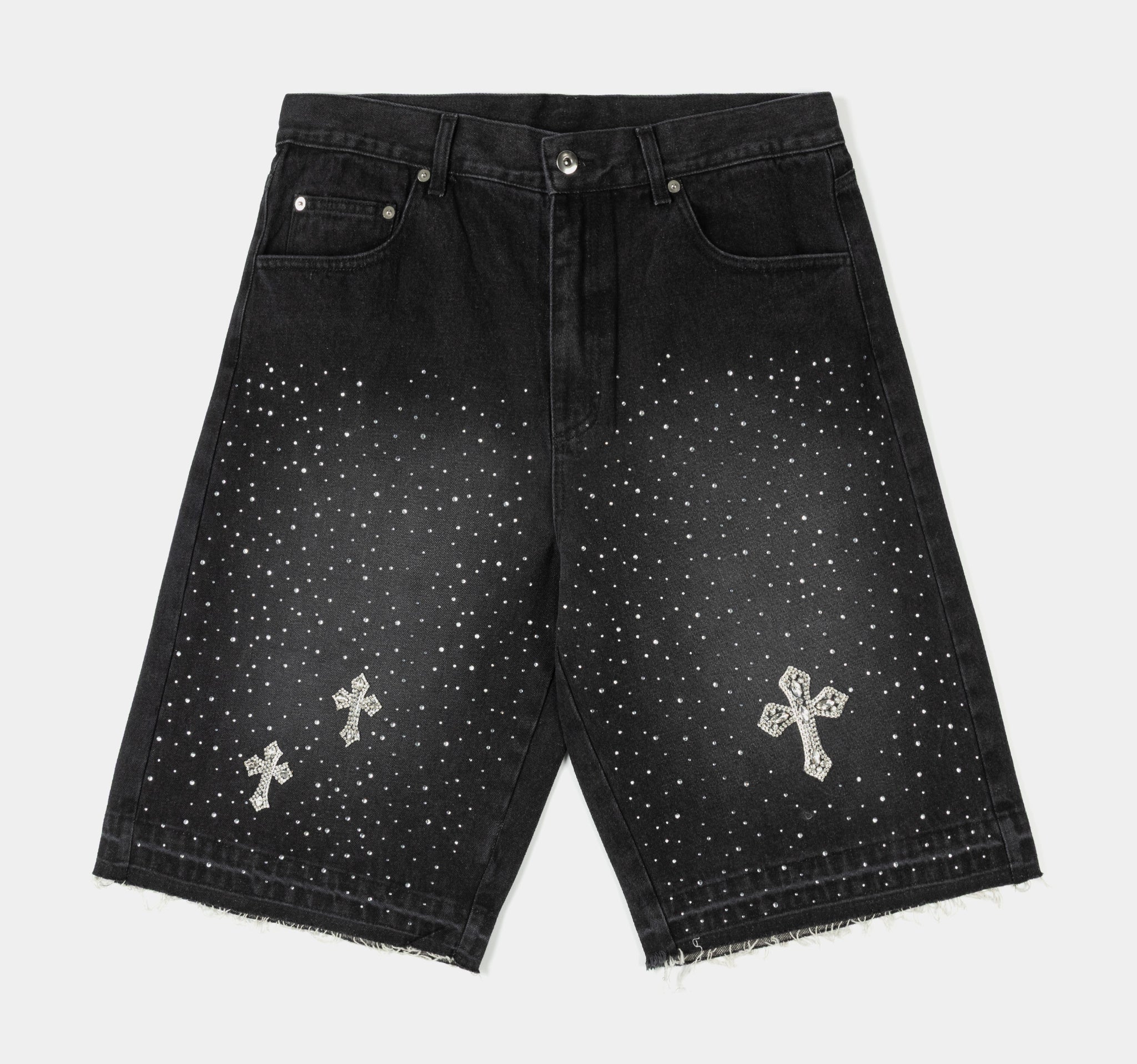 Maison Article Bling Crosses Denim Mens Shorts Black MADS206