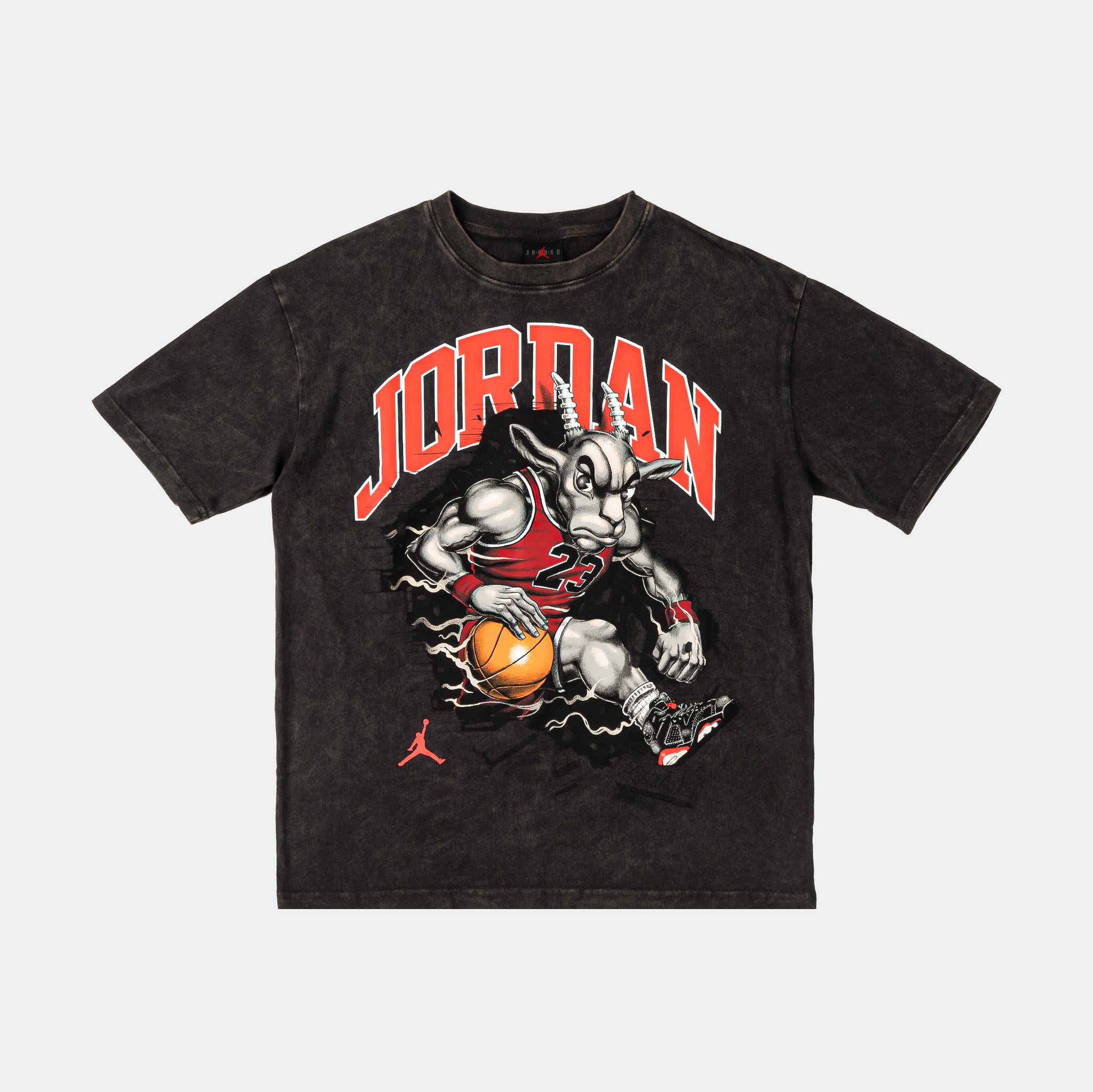 Jordan The Goat Grade School Short Sleeve Shirt Gray Red 95F857