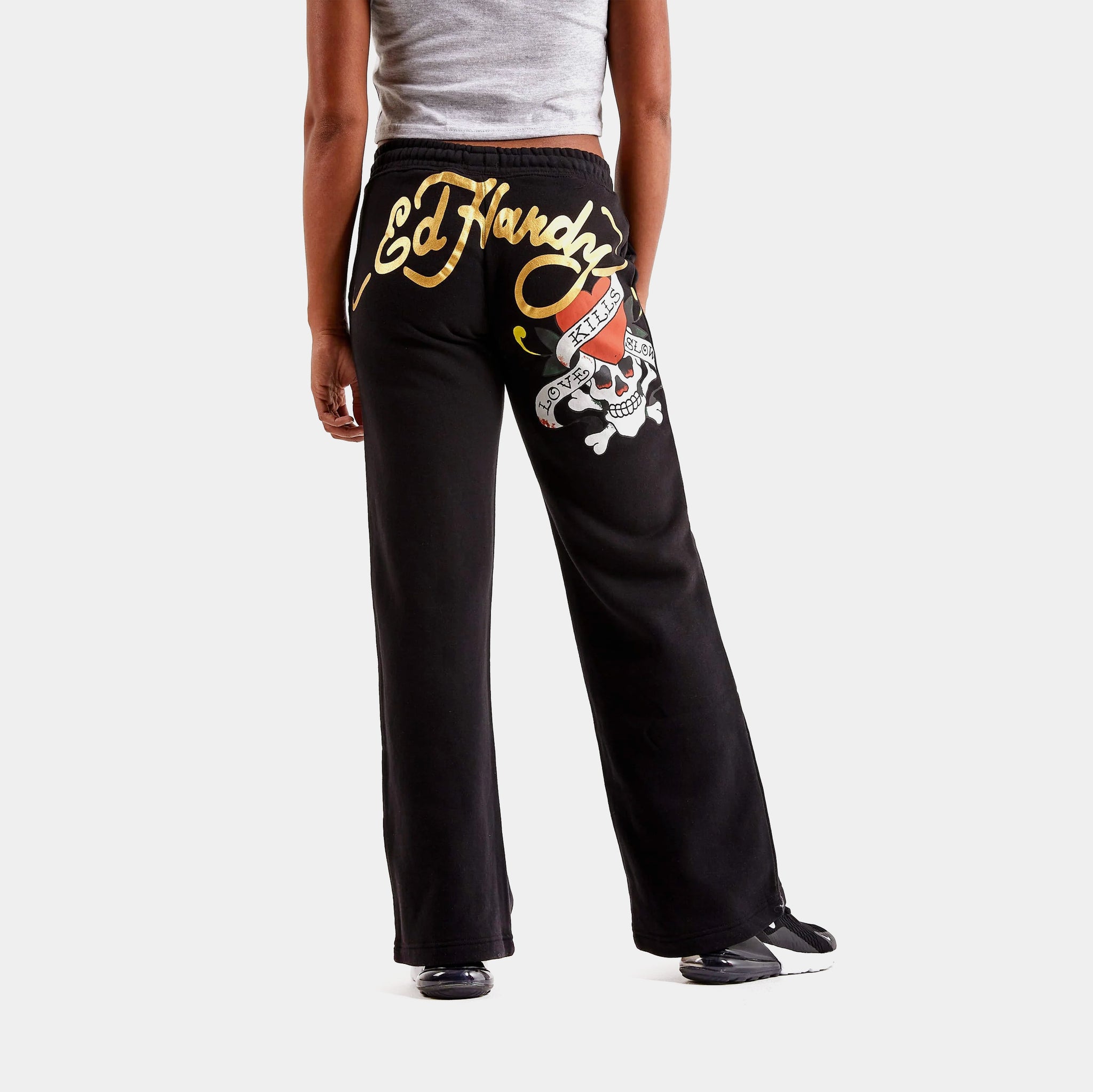 Ed Hardy Skull Fleece Open Hem Womens Sweatpants Black White