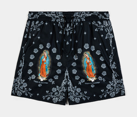 Maison Article Rose Guadalupe Mesh Mens Shorts Black Grey MAHS421