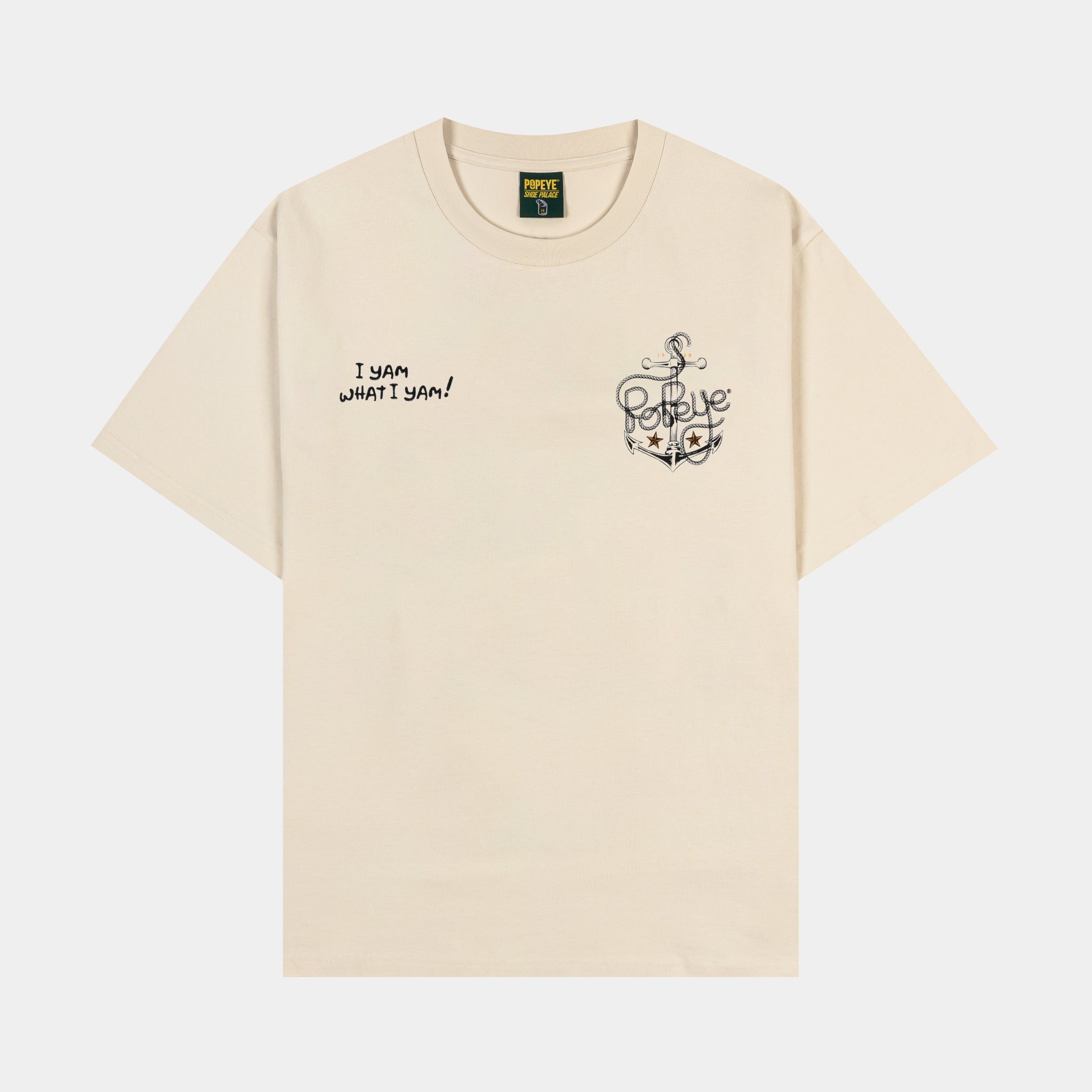 クラブ popeye310 SP x Popeye What I Yam Mens Short Sleeve Shirt Beige Black