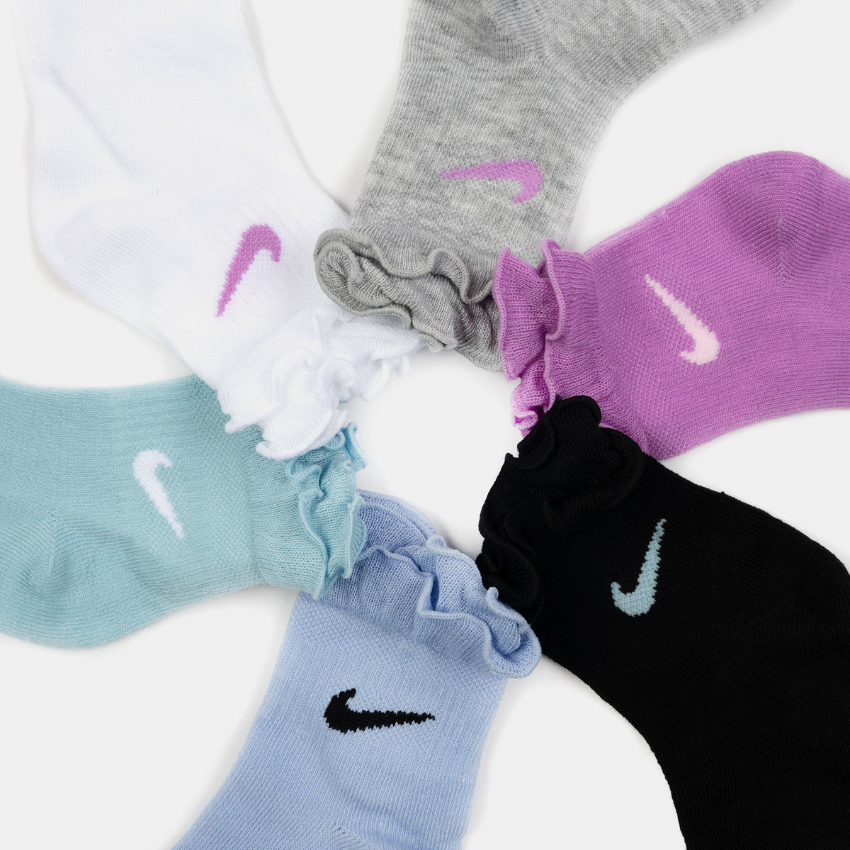 Nike Ruffle 6 Pack Ankle Grade School Socks Cobalt Bliss White GN0925 ...