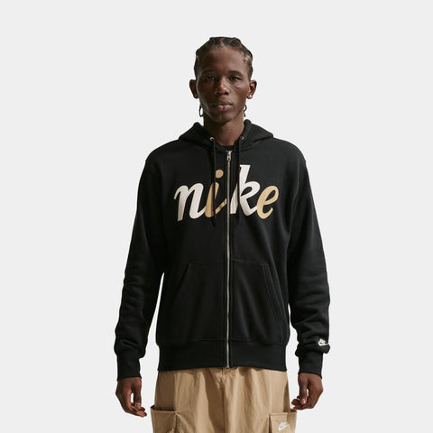 Nike NSW Club Fleece Zip Up Mens Hoodie Black Beige IF0687-010