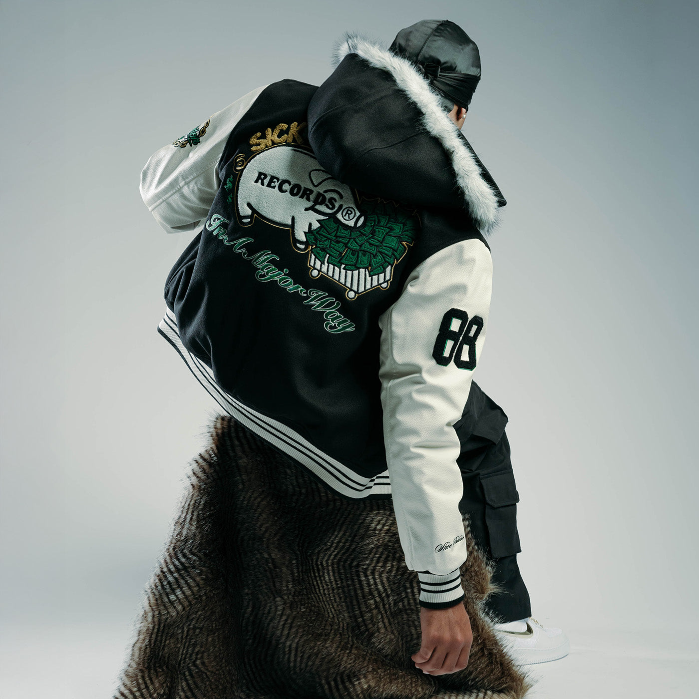 Shoe Palace SP x E-40 Anniversary Varsity Mens Jacket Black Cream