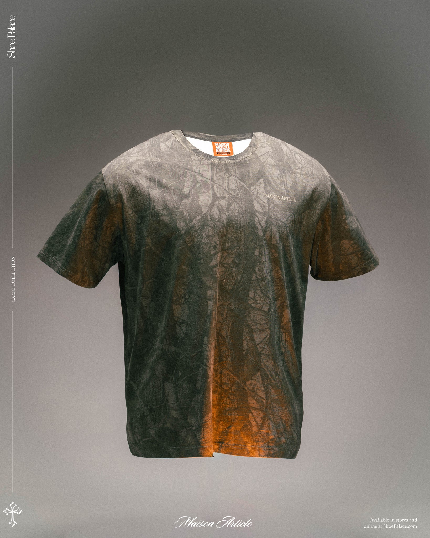 Maison Article Overdyed Camo Washed Mens Short Sleeve Shirt Grey