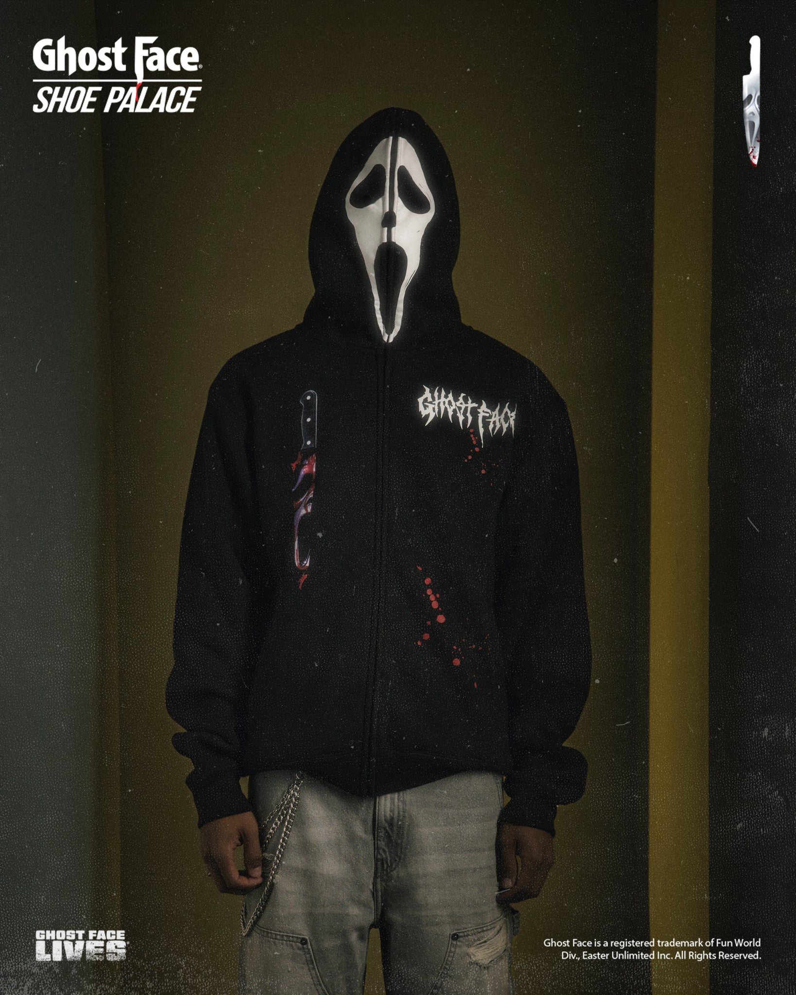 SP x Ghost Face Mask Fleece Zip Up Mens Hoodie Black Red GHFZ101