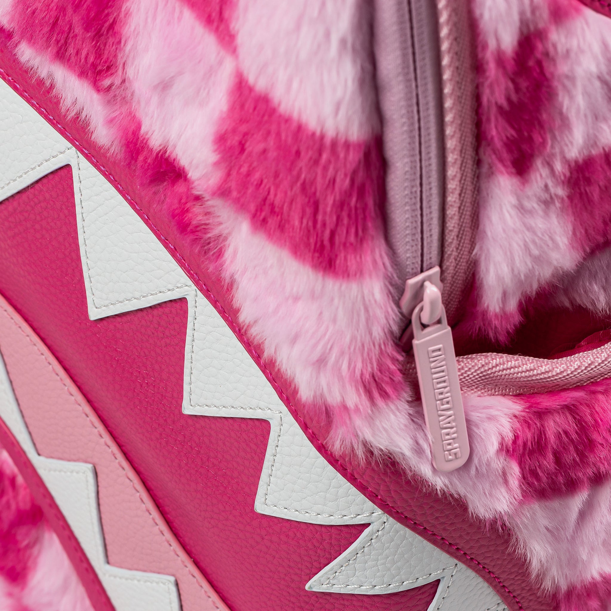Sprayground Pink Furry Checker Shark Mens Backpack Pink Light Pink