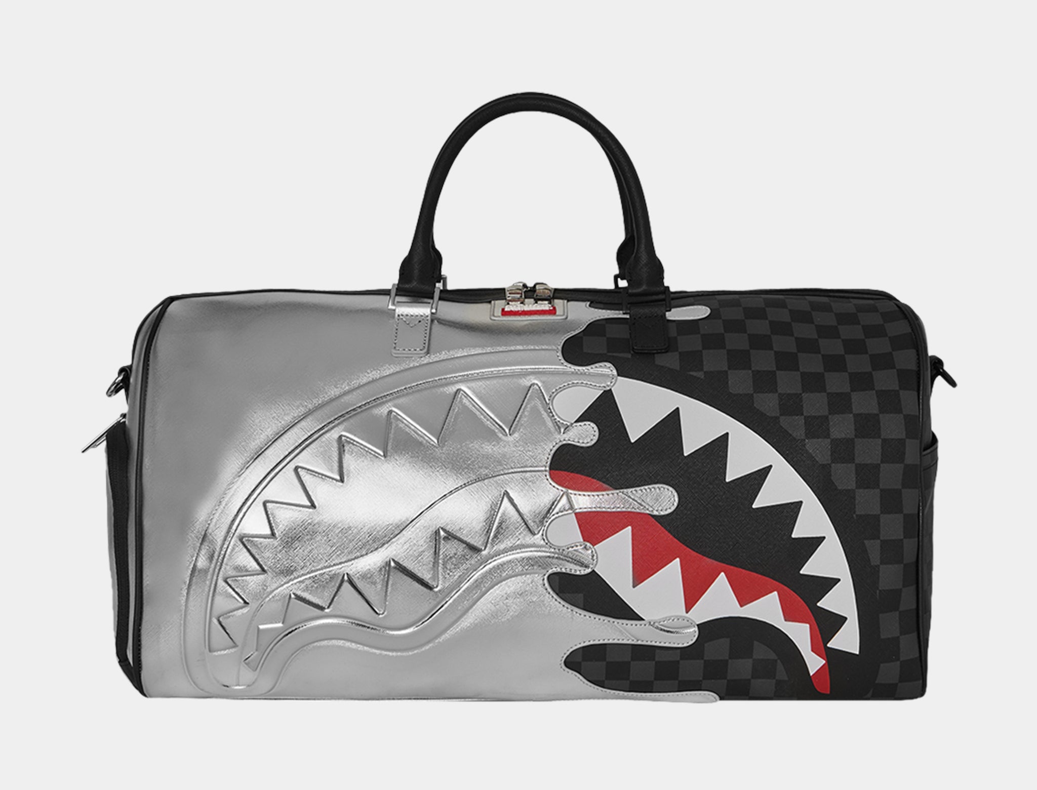 Sprayground Silver Side Drip Mens Duffle Bag Black Silver