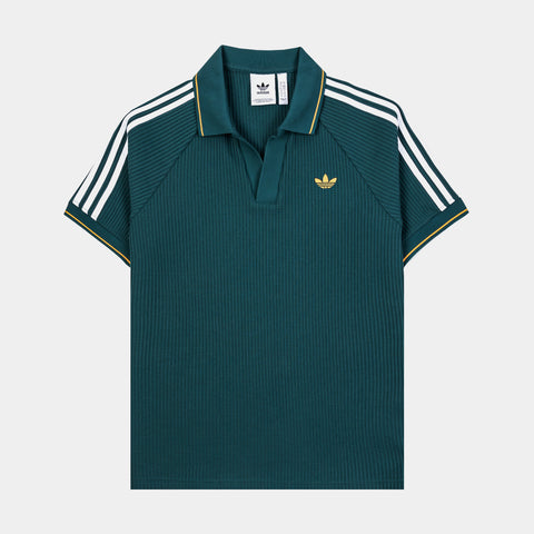 adidas Polo 3 Stripes Mens Short Sleeve Shirt Green White KC0691