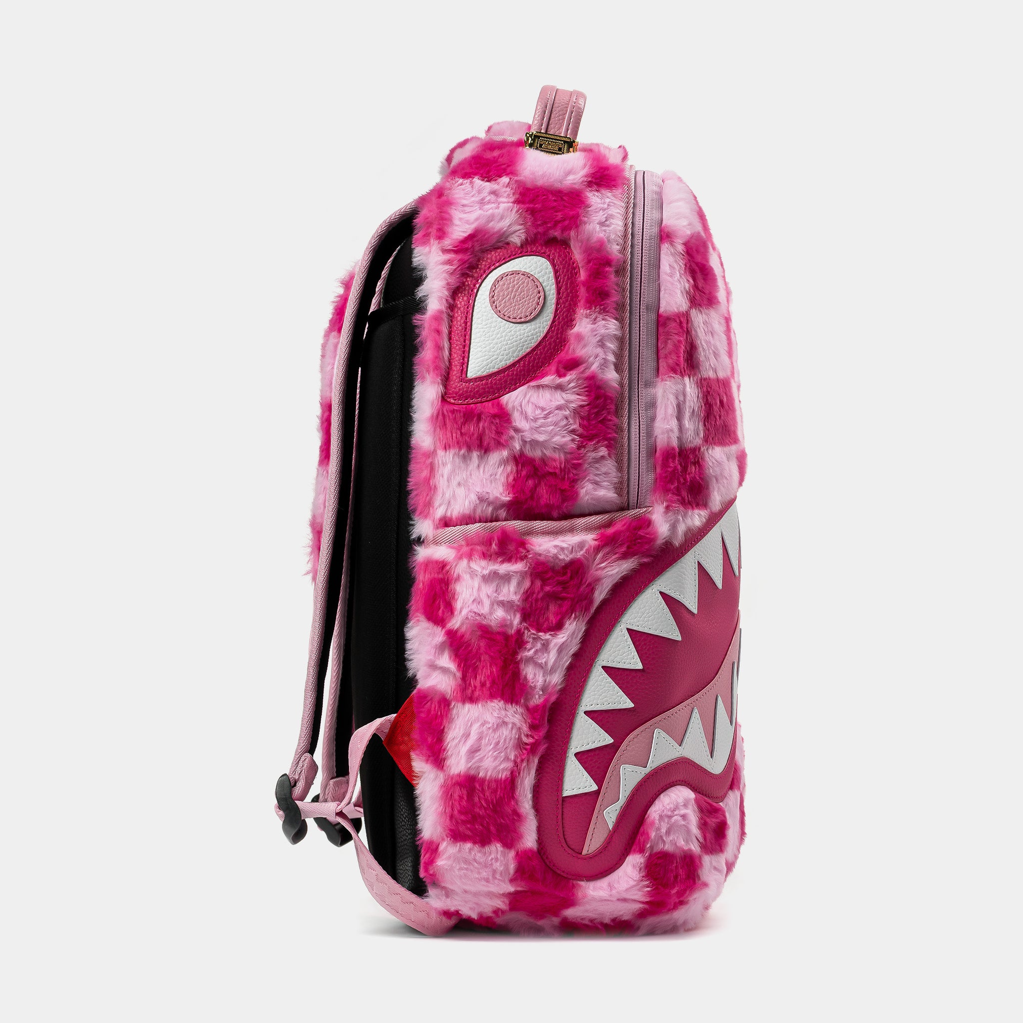 Sprayground Pink Furry Checker Shark Mens Backpack Pink Light Pink
