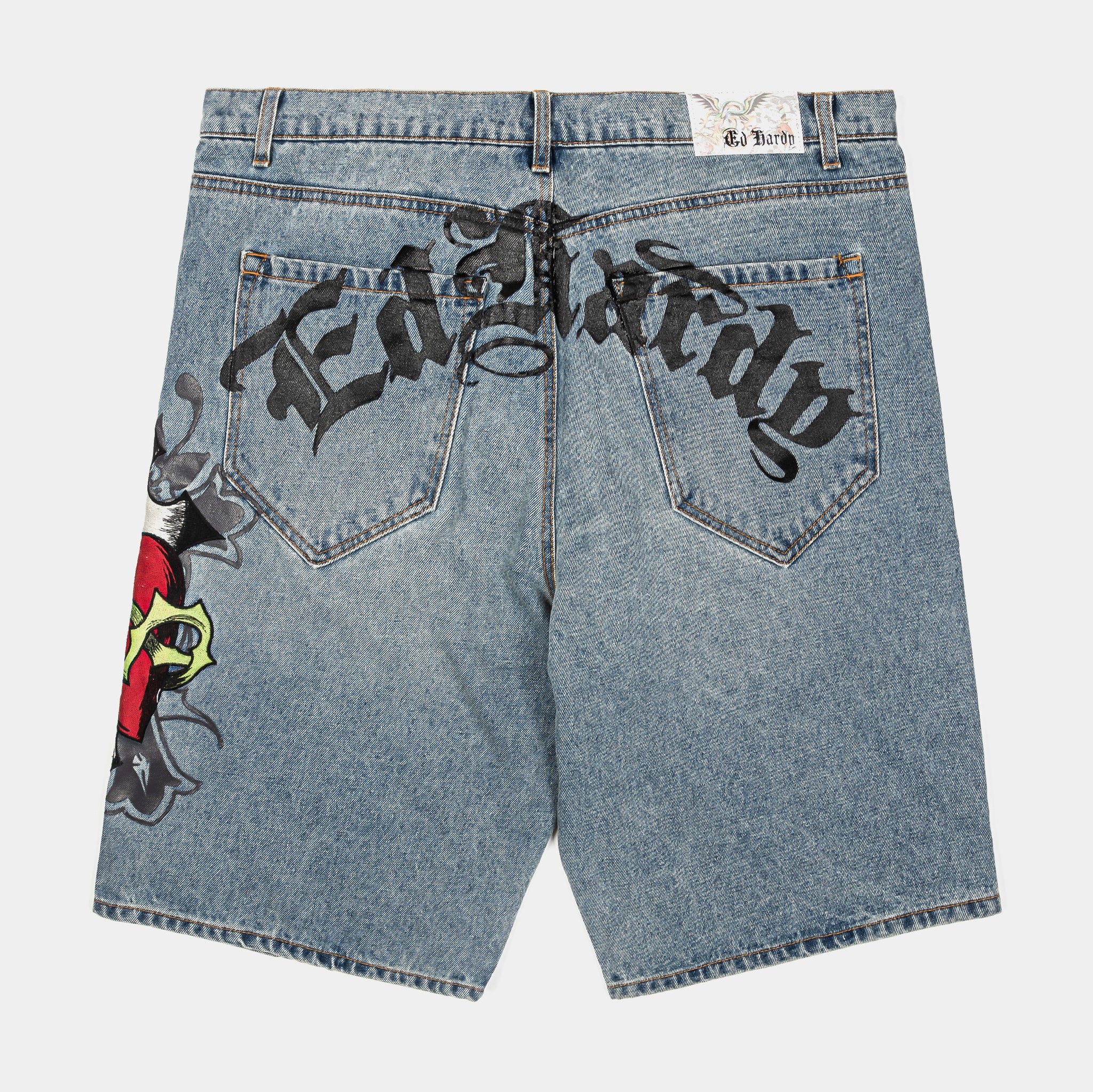 Ed Hardy Sacred Heart Denim Mens Shorts Blue Black MEHD8002-9 