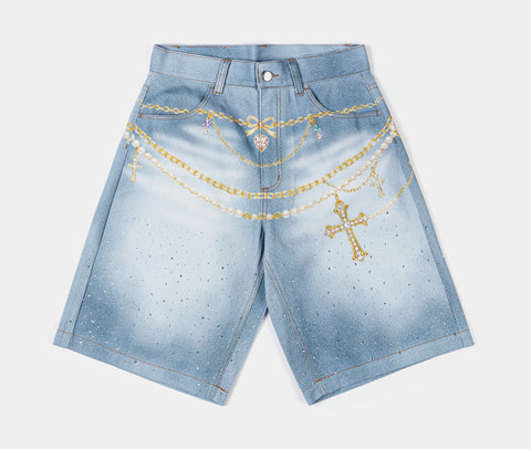 Original Sin Waistchain Denim Womens Shorts Blue Gold OSWDS101