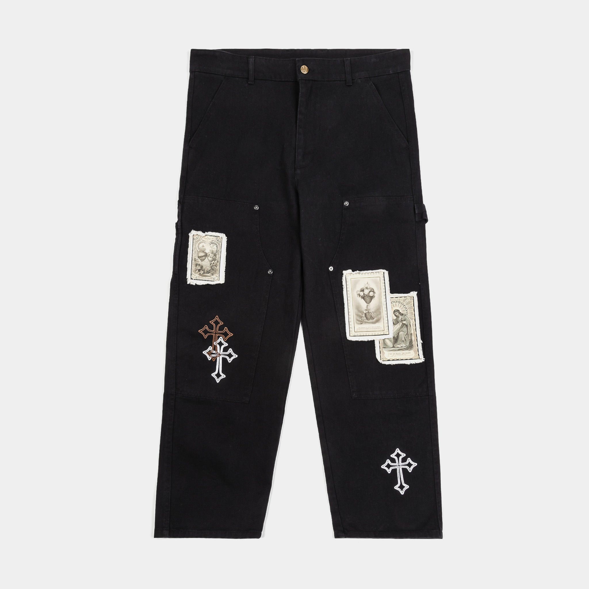 CTHDRL Crosses Patched Denim Mens Pants Black White MRDKP01 – Shoe