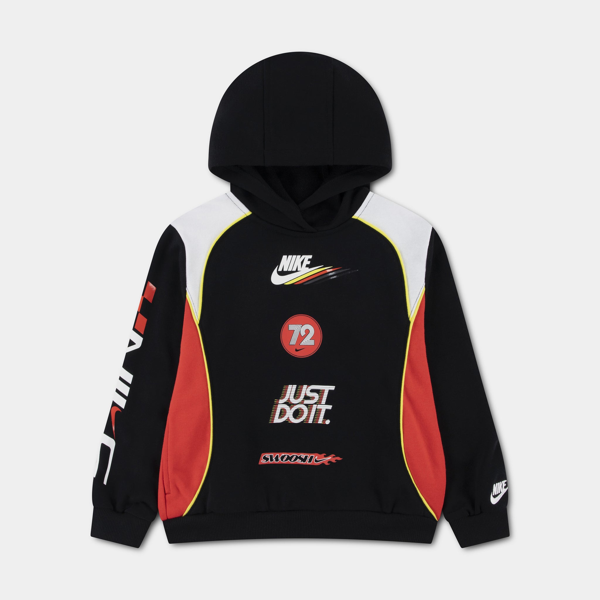 Nike NSW Victory Lap Pullover Preschool Hoodie Black Red 86N681