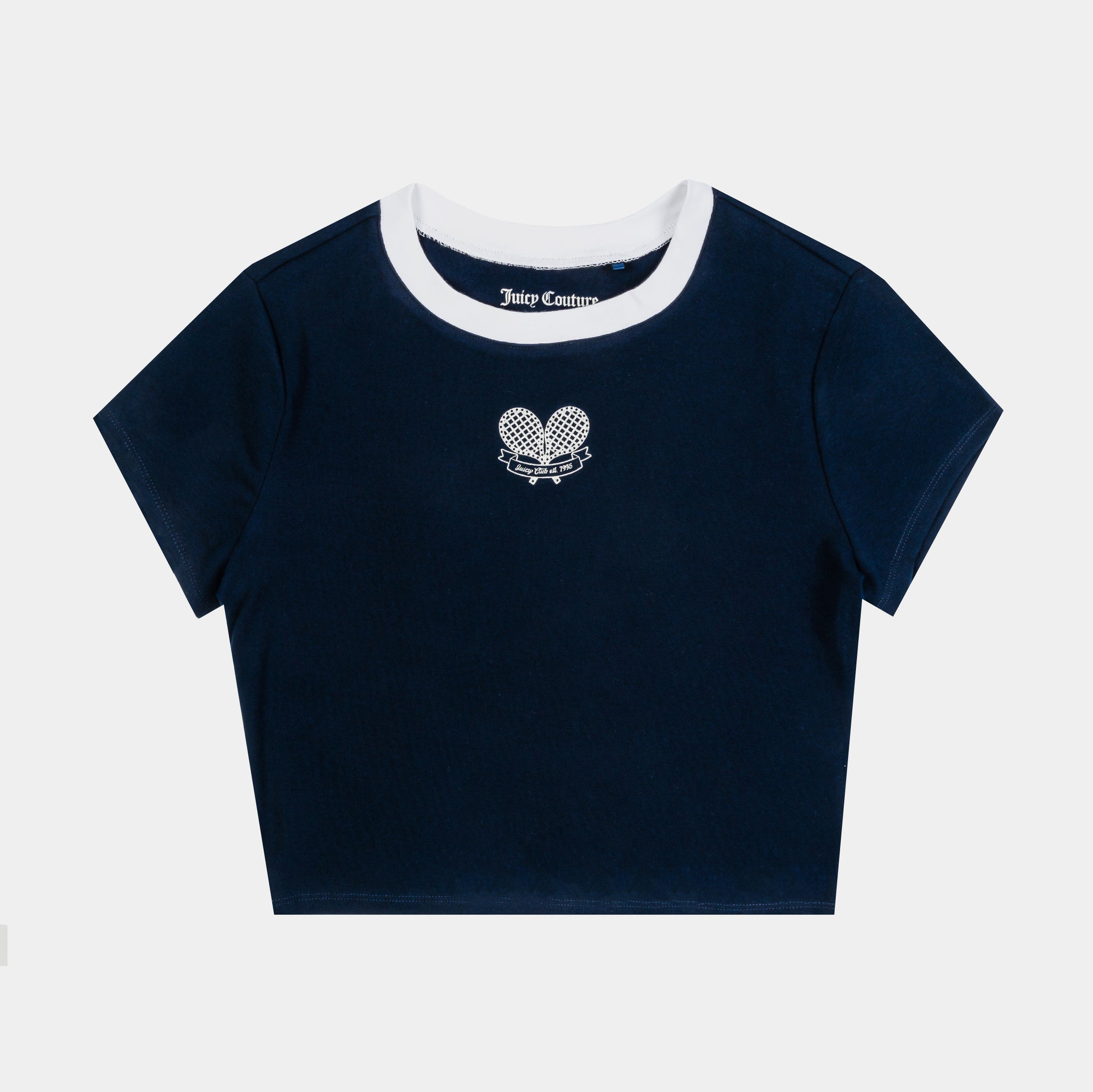 juicy Juicy Couture Tennis Baby Tee Womens Short Sleeve Shirt Blue White