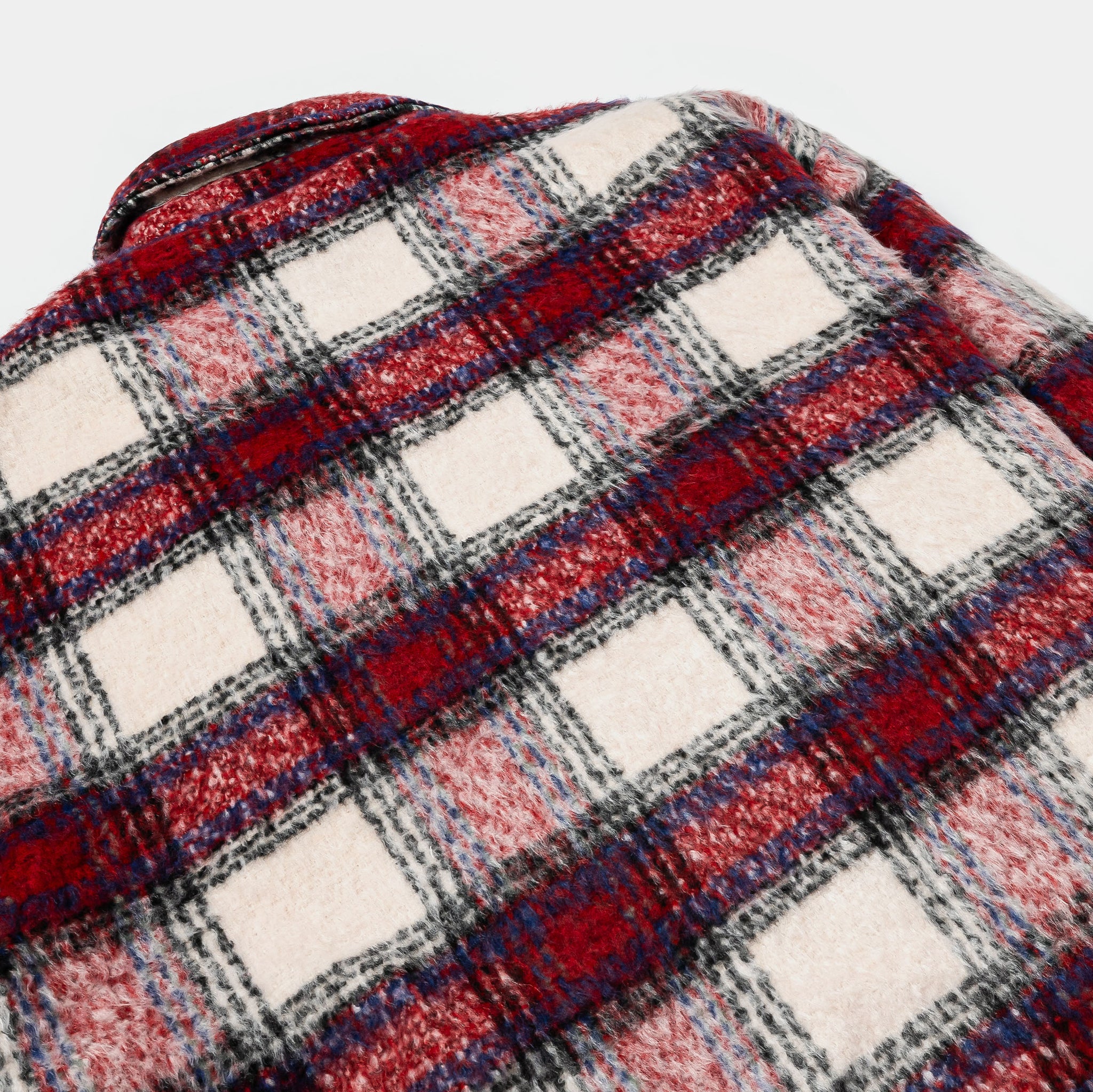 Maison Article Plaid Zip-Up Flannel Mens Jacket Red Beige MAFJ107