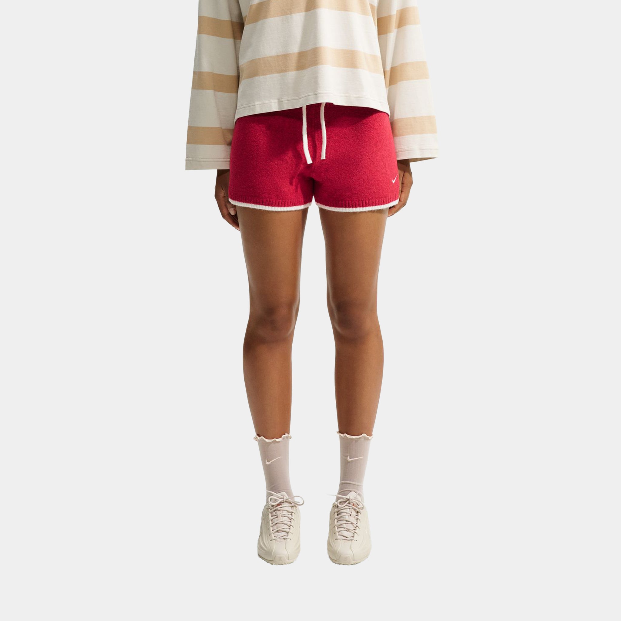 Nike Sportswear Chill Knit Mid Rise Womens Shorts Tought Red White
