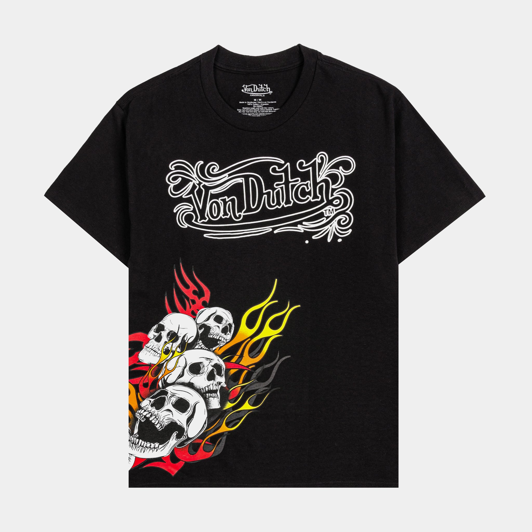 Von Dutch Skull Print Wrap Mens Short Sleeve Shirt Black White