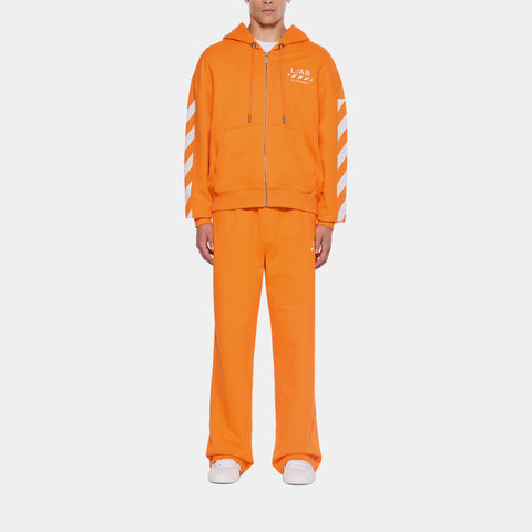 a poc able オレンジ 立体的テクスチャー ジャケットコート2025 OFF-White L/AB Diagonal Full Zip Up Fleece Mens Hoodie Orange