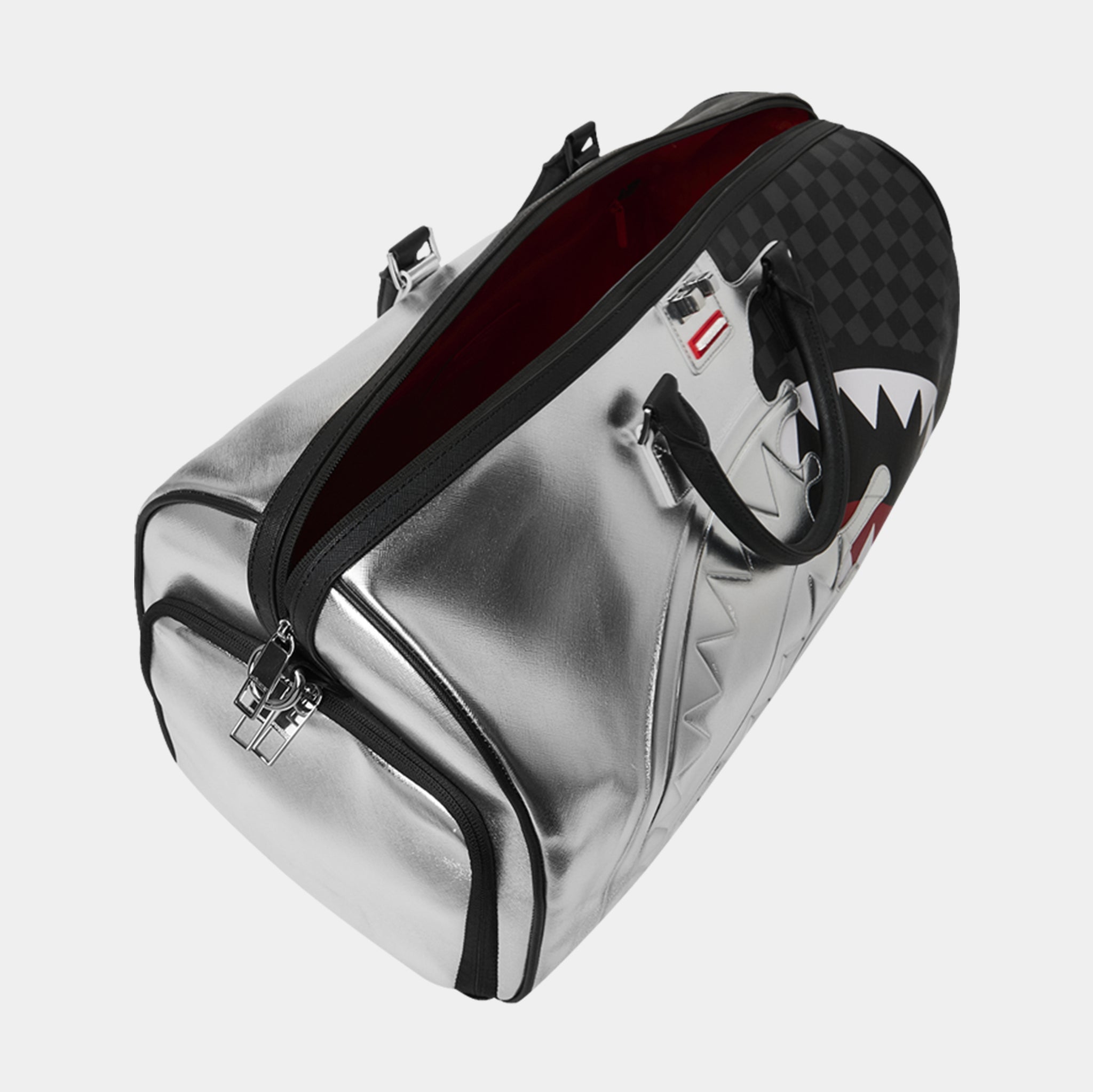 Sprayground Silver Side Drip Mens Duffle Bag Black Silver